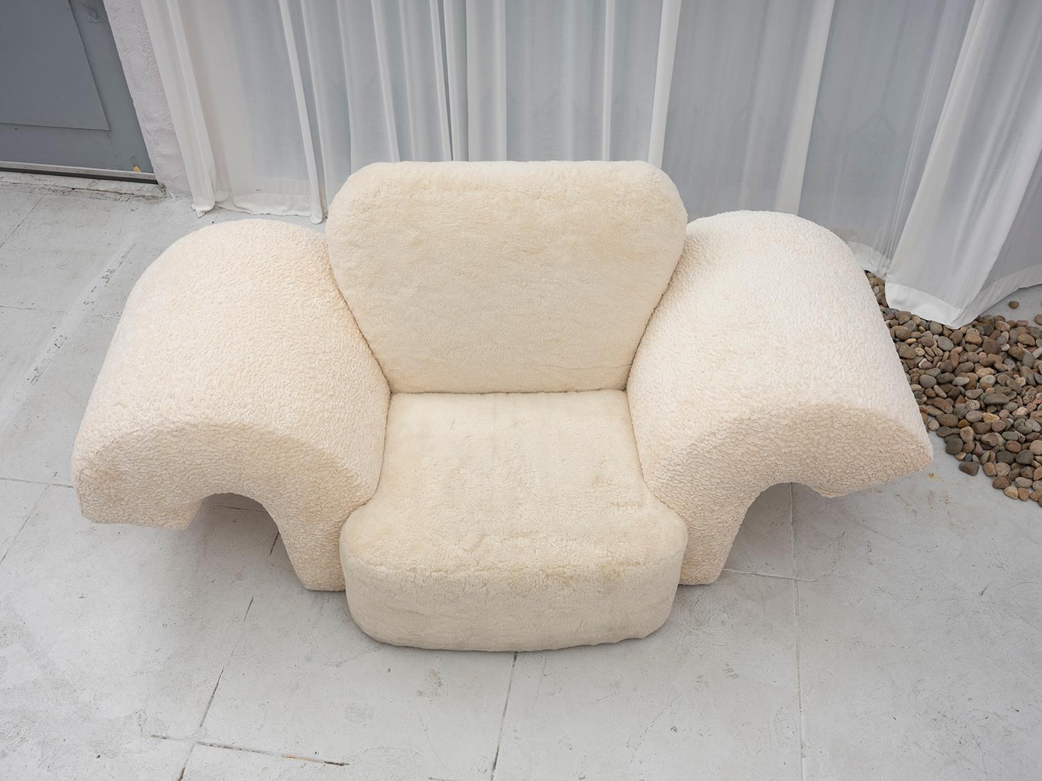 Other Contemporary Piazza Chair in Feather Boucle and Yeti Wool Hair