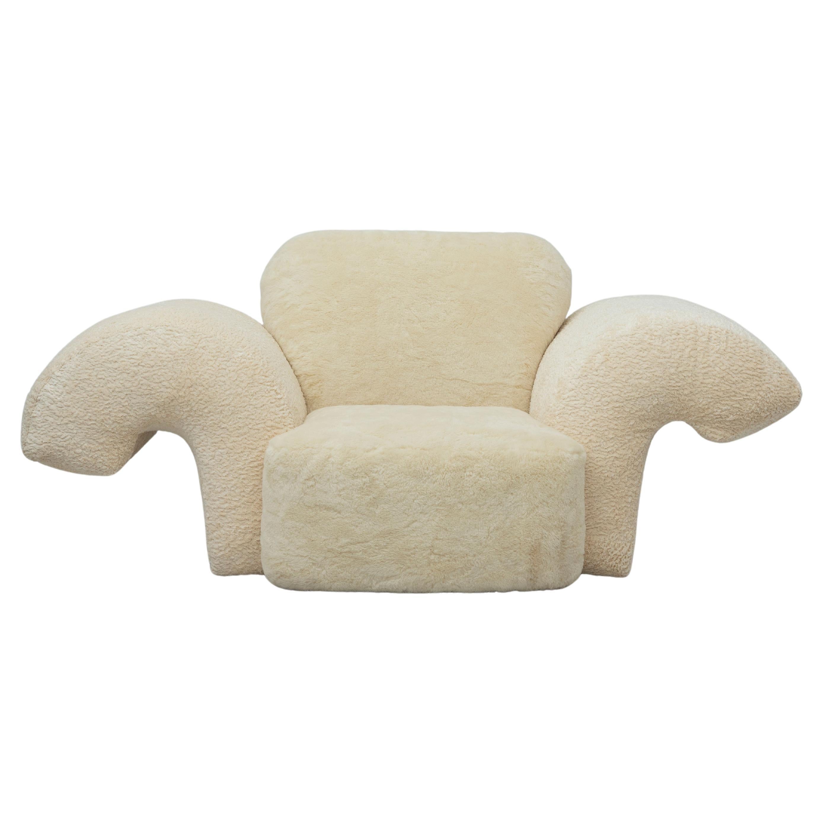 Contemporary Piazza Chair in Feather Boucle and Yeti Wool Hair