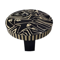 Contemporary Round Center Coffee Table in Wood Marquetry Black & White