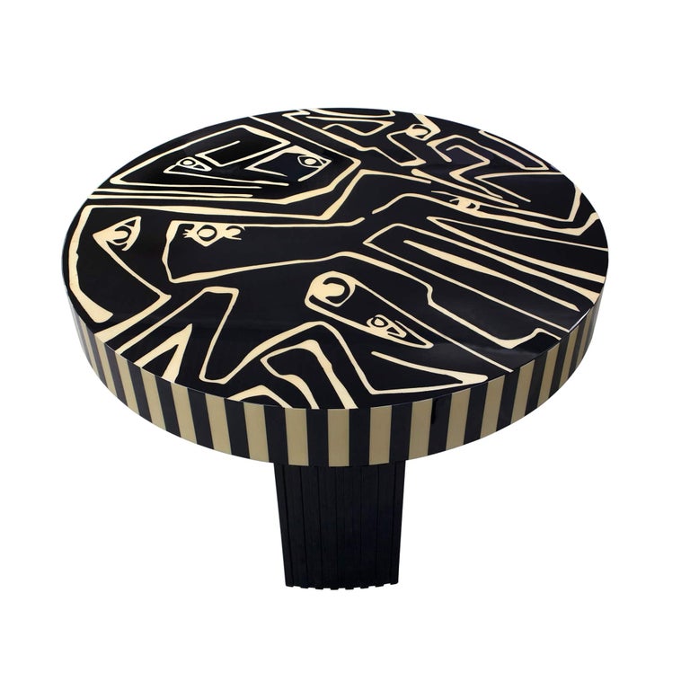 Portuguese Contemporary Picasso Center Coffee Center Table in Wood Marquetry Black & White For Sale