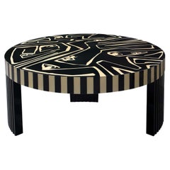 Contemporary Picasso Round Centre Coffee Table in Wood Marquetry Black & White