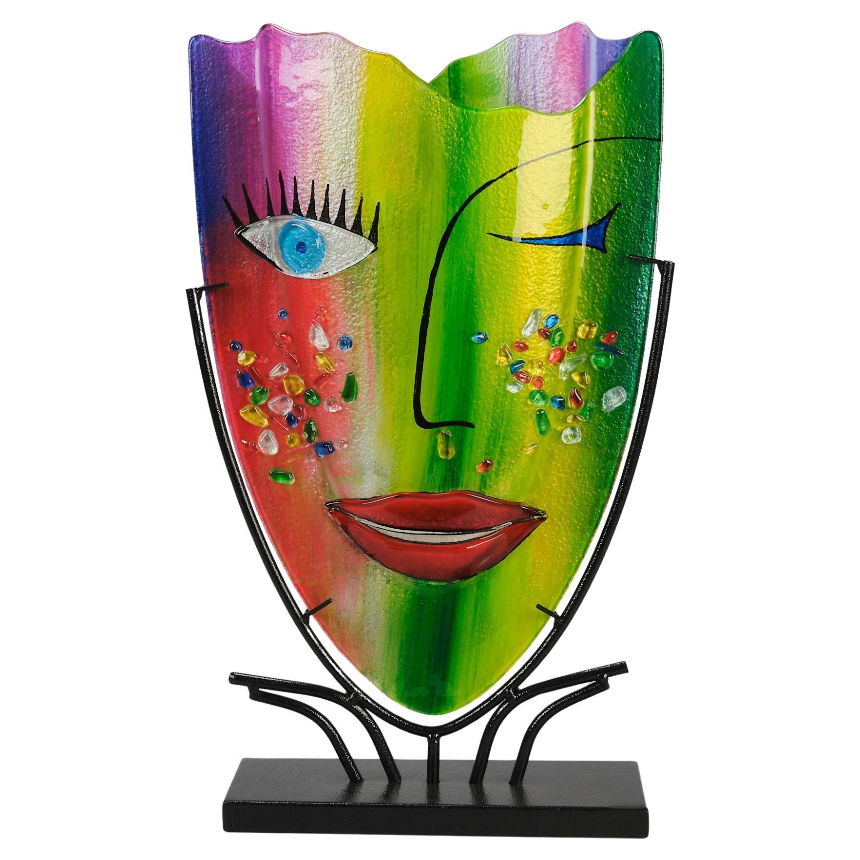 Zeitgenössische Vase im Picasso-Stil mit dem Titel "Face Vase" von Murano