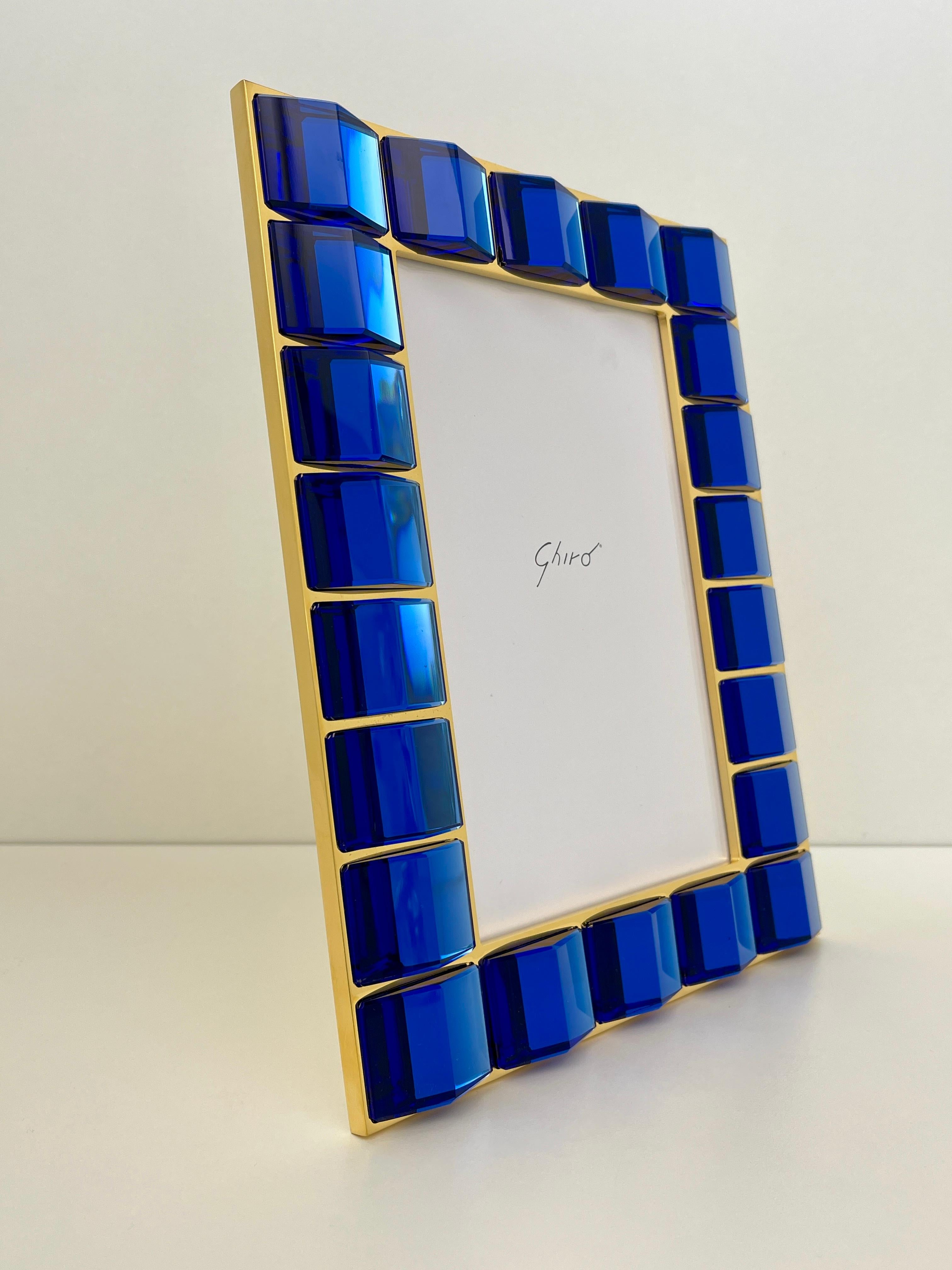 Contemporary Photo Frame in 24kt Gold plated Brass and Handmade Blue Crystal For Sale 7