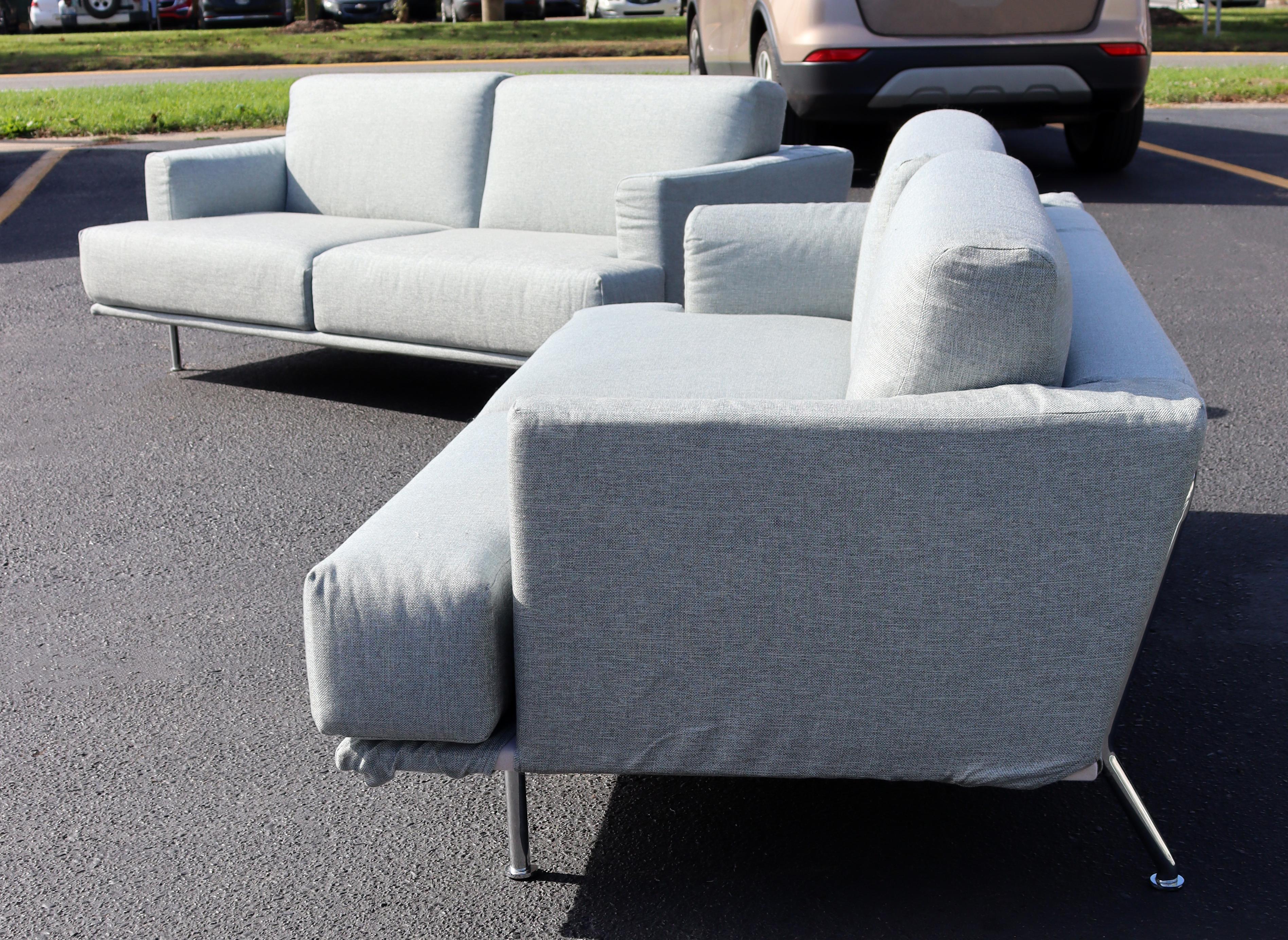 Contemporary Piero Lissoni Cassina Pair Nest Dove Gray Chrome Sofas Italy 1990s 1