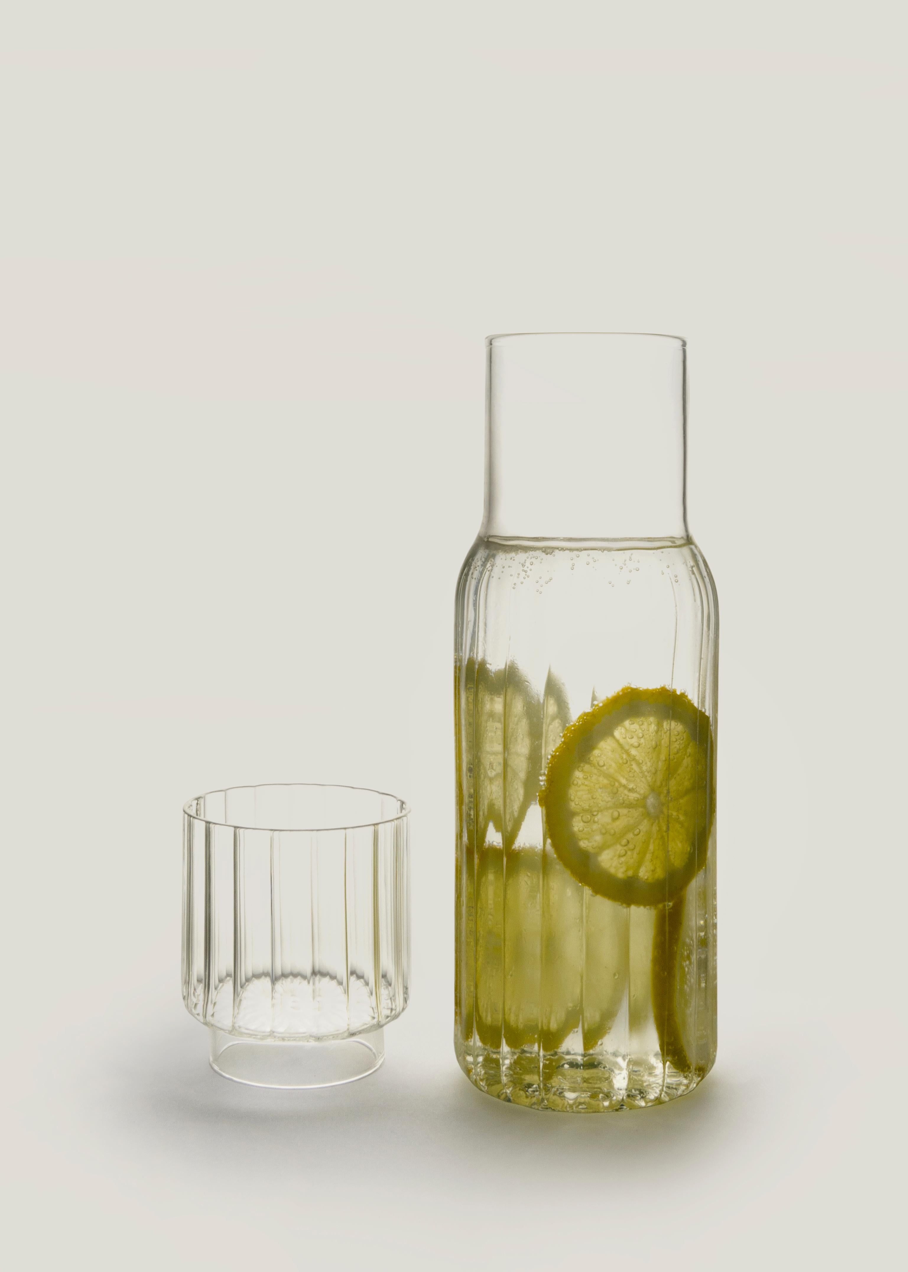 Hand-Crafted Contemporary Pillar Carafe Glass Set by Agustina Bottoni — Handmade in Italy For Sale