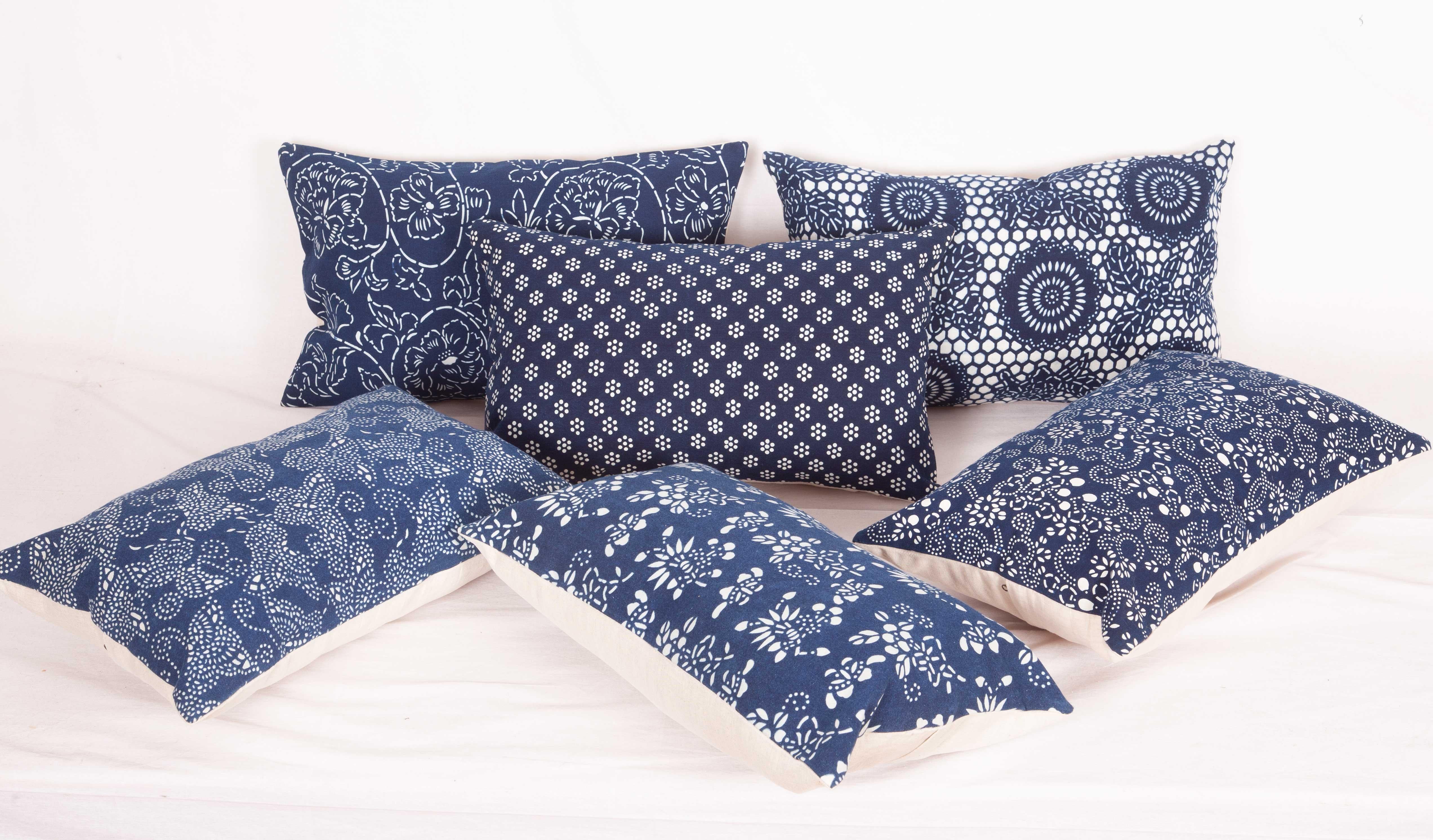 Chinese Contemporary Pillow Cases Made from a Resist Dyed Indigo Miao Fabric For Sale