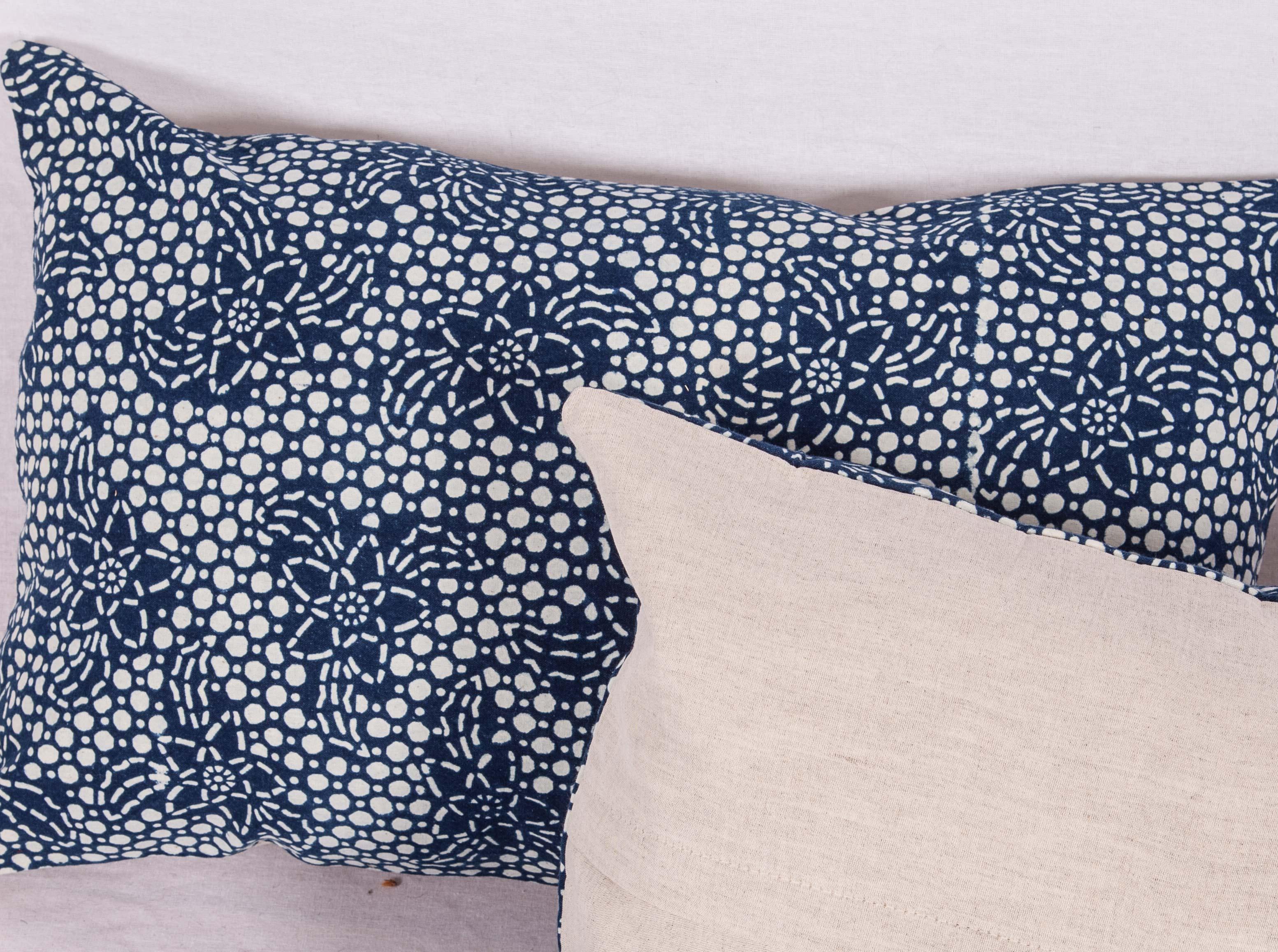 Contemporary Pillow Cases Made from a Resist Dyed Indigo Miao Fabric In Good Condition In Istanbul, TR