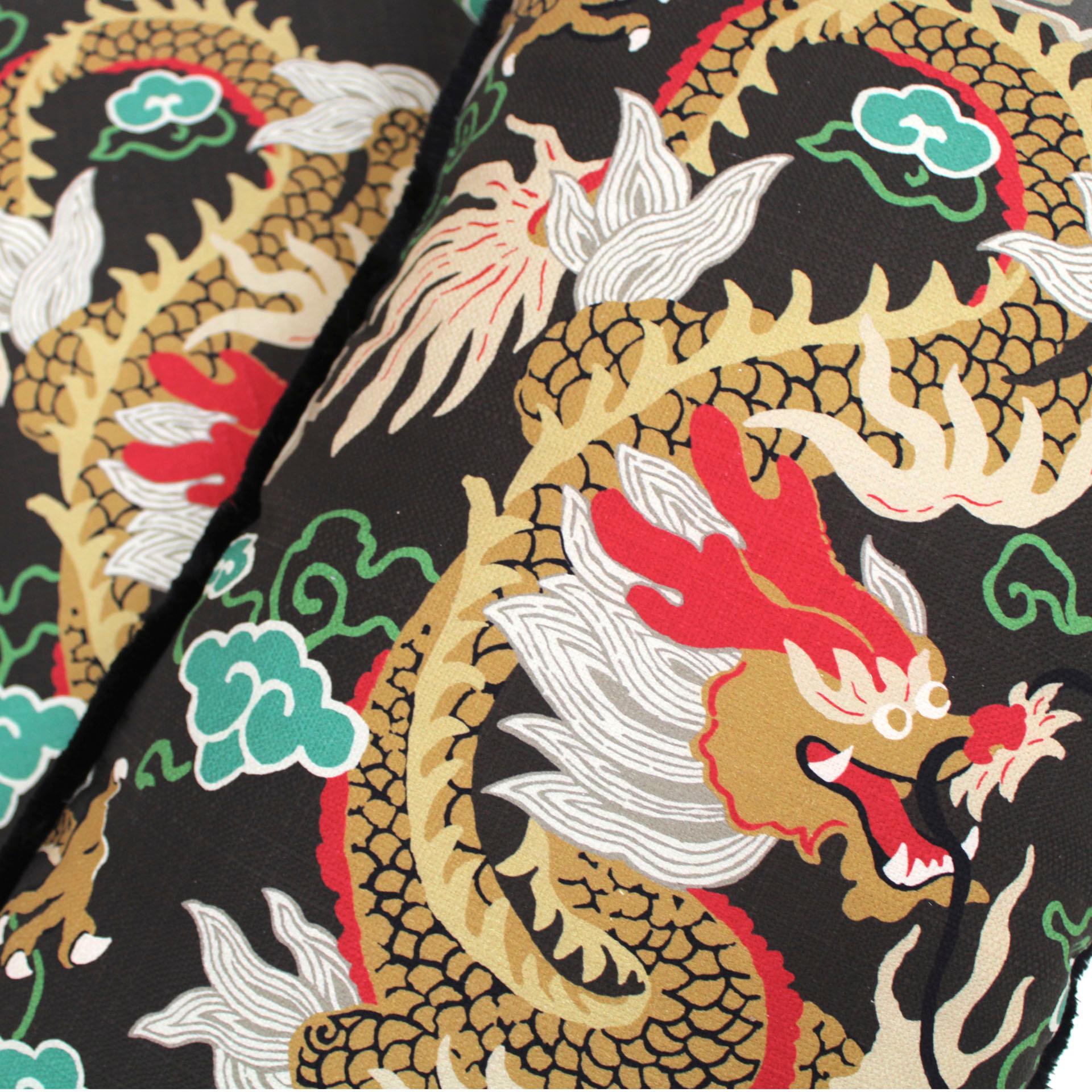 European Contemporary Pillow Pair in Cotton and Dragon Print For Sale