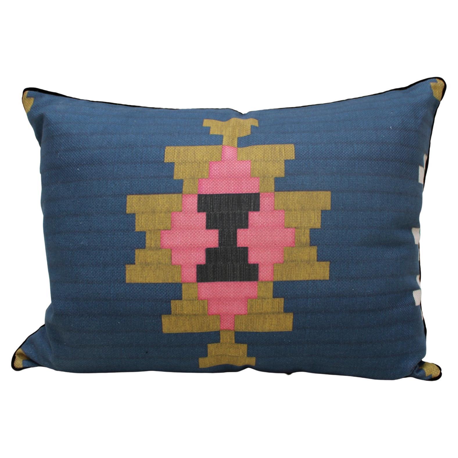 Contemporary Pillow in Linen and Cotton with Abstract Print For Sale