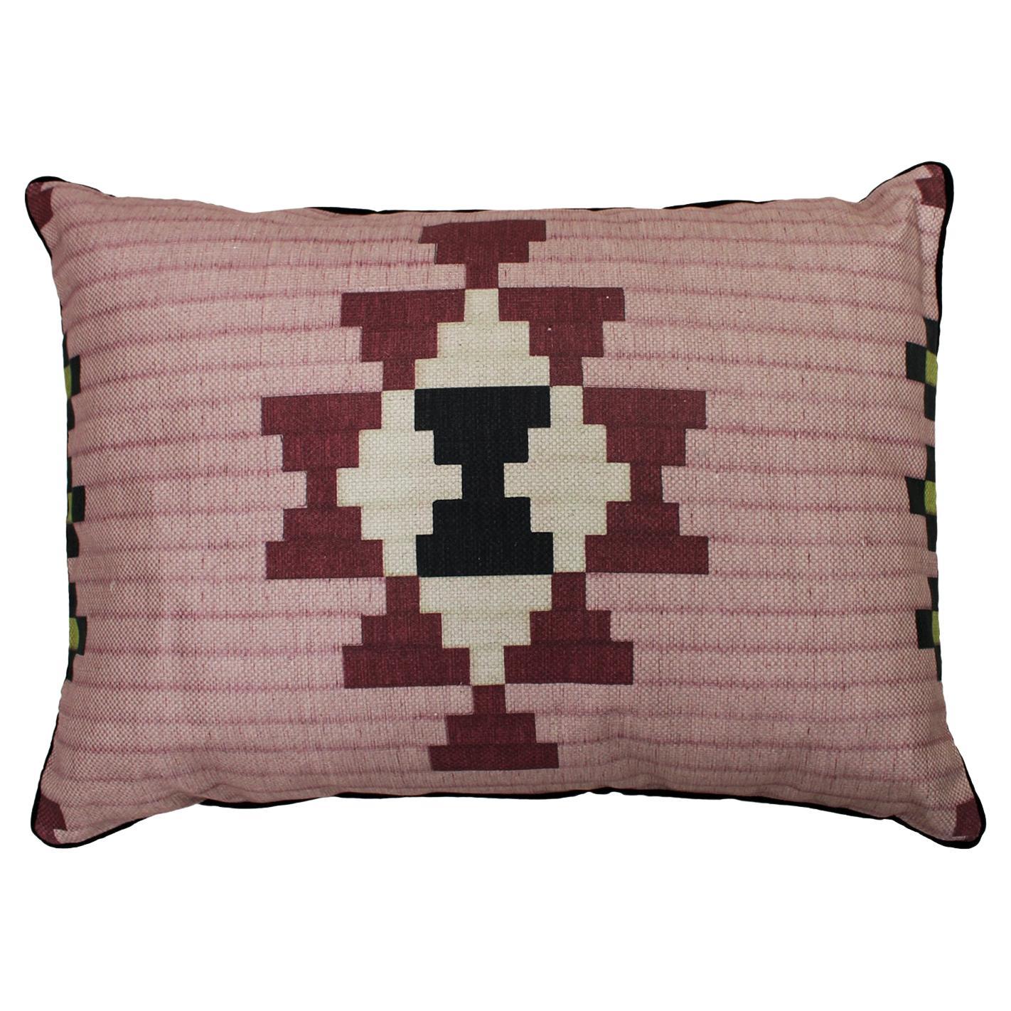 Contemporary Pillow in Linen and Cotton with Abstract Print For Sale