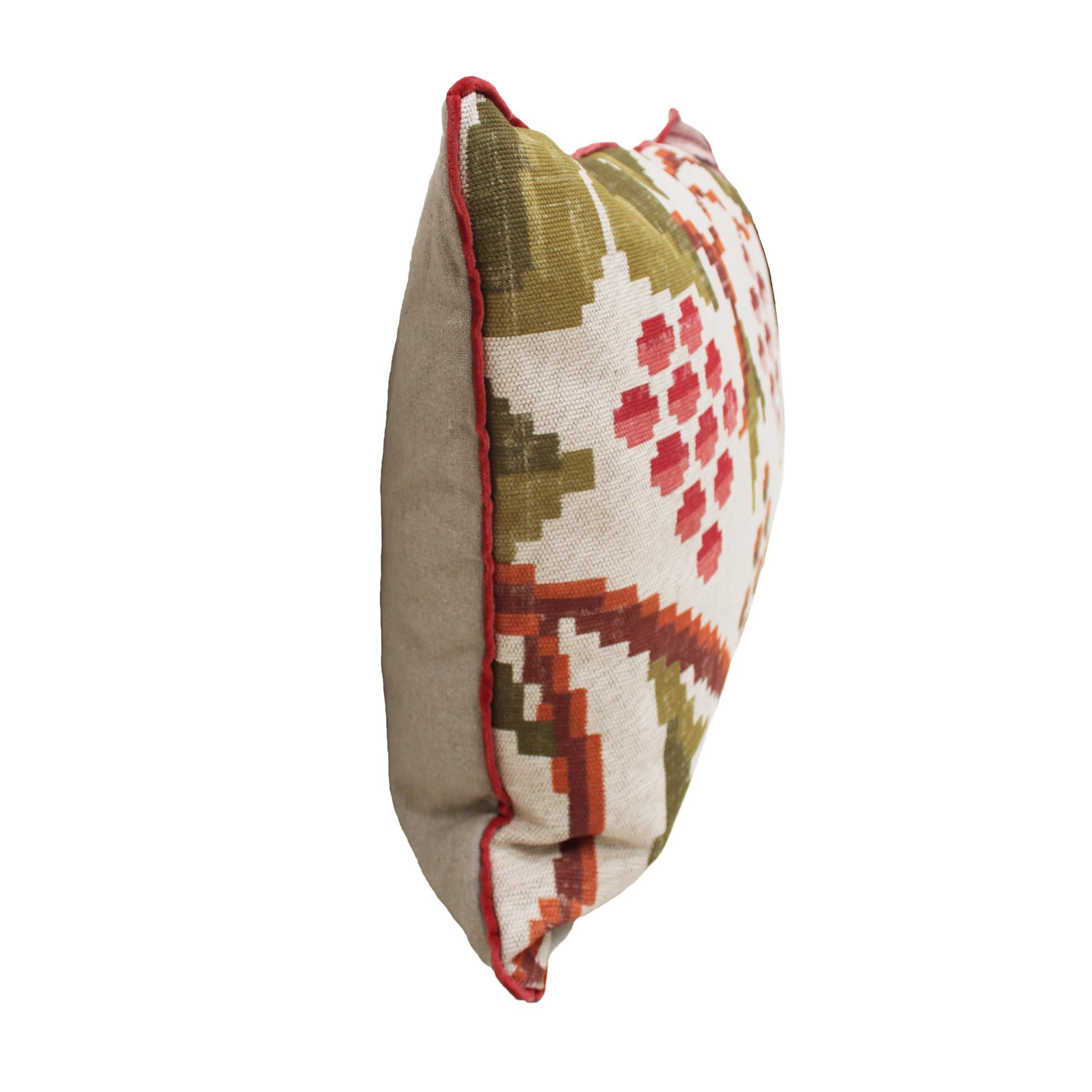 European Contemporary Pillow in Linen and Flower Print For Sale