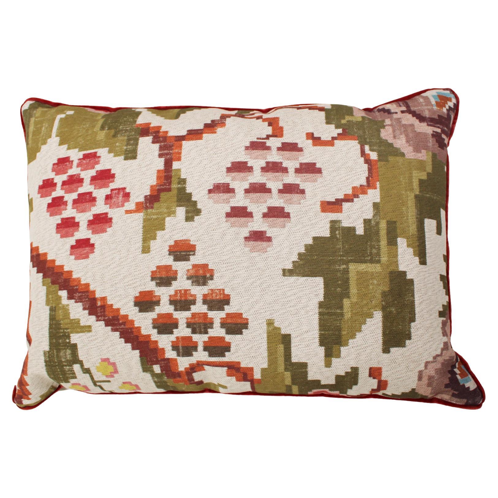 Contemporary Pillow in Linen and Flower Print For Sale