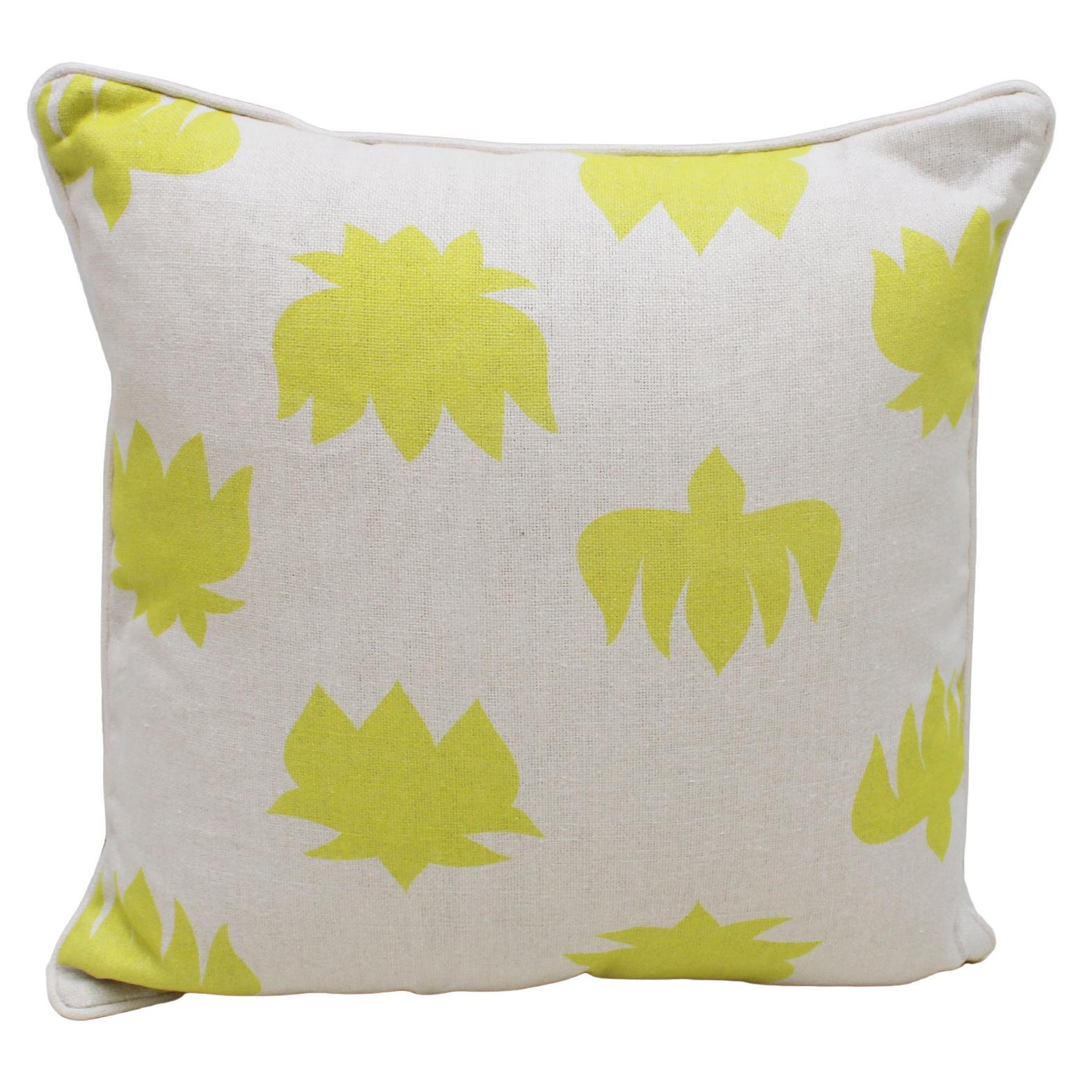 Contemporary Pillow in Linen and Flower Print For Sale