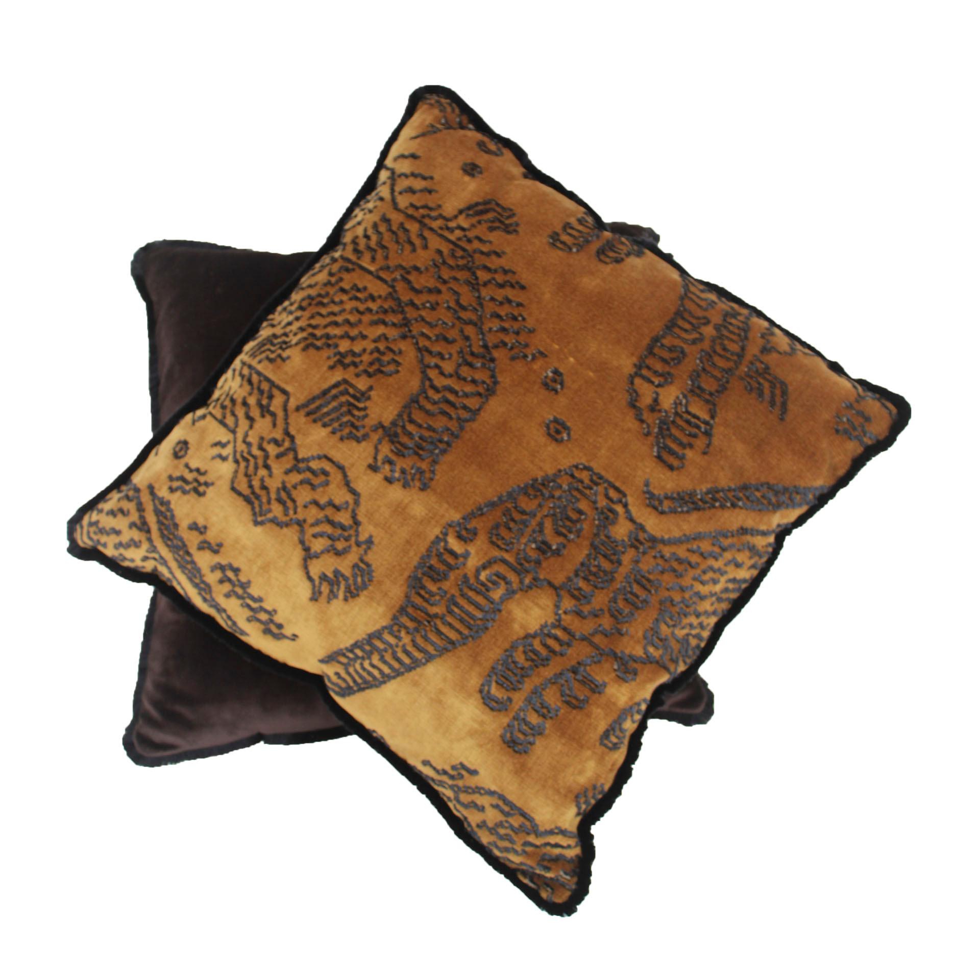 European Contemporary Pillow Pair in Velvet Tiger Mountain edited by Deda For Sale