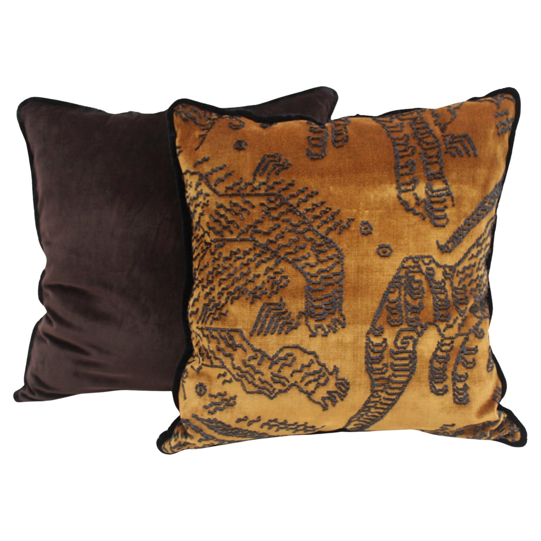 Contemporary Pillow Pair in Velvet Tiger Mountain edited by Deda For Sale