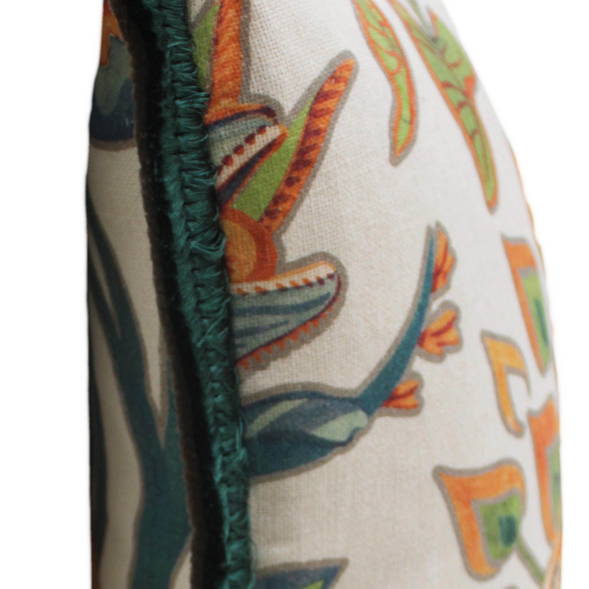 Fabric Contemporary Pillow of Linnen with Vegetation and Chameleon Motifs For Sale