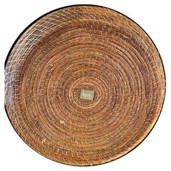 Contemporary Pine Needle Angled Decorative Basket with Silver Plated Edge