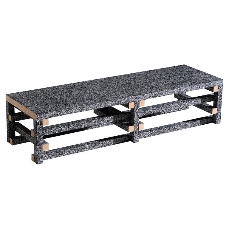Contemporary Pine Wood Table, Black and White Speckled Effect, by Erik