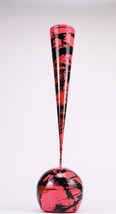 Contemporary Pink and Black Ceramic Lacquered Vessel