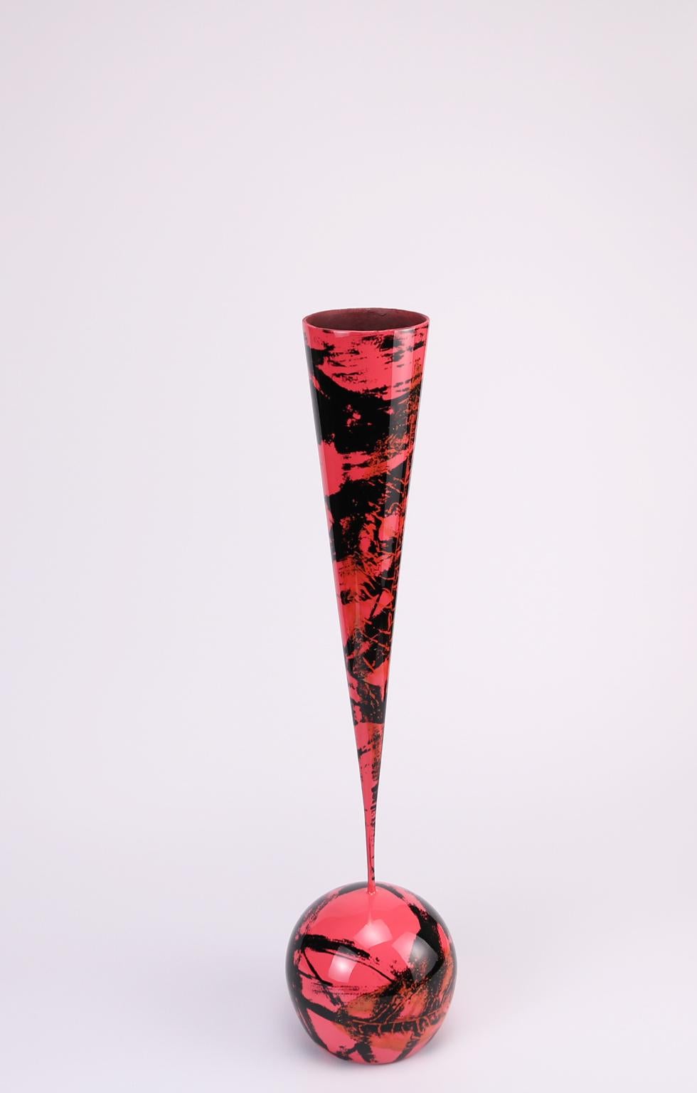 Italian Contemporary Pink and Black Ceramic Lacquered Vessel For Sale