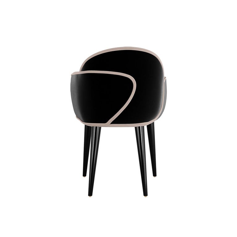 Contemporary Pink and Black Velvet Dining Chair with Black Legs For