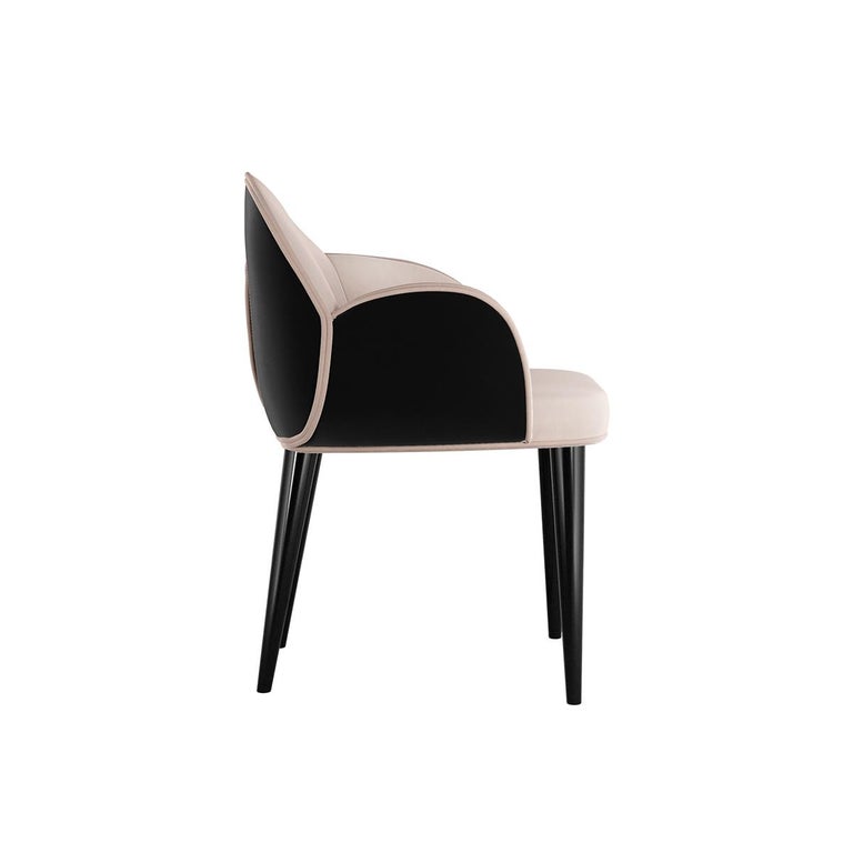 Contemporary Pink and Black Velvet Dining Chair with Black Legs For