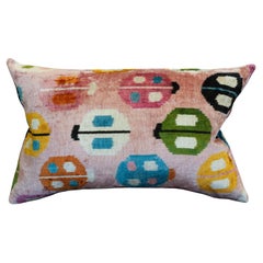 Contemporary Pink and Multicolour Silk Velvet Pillow with Ladybug Motif