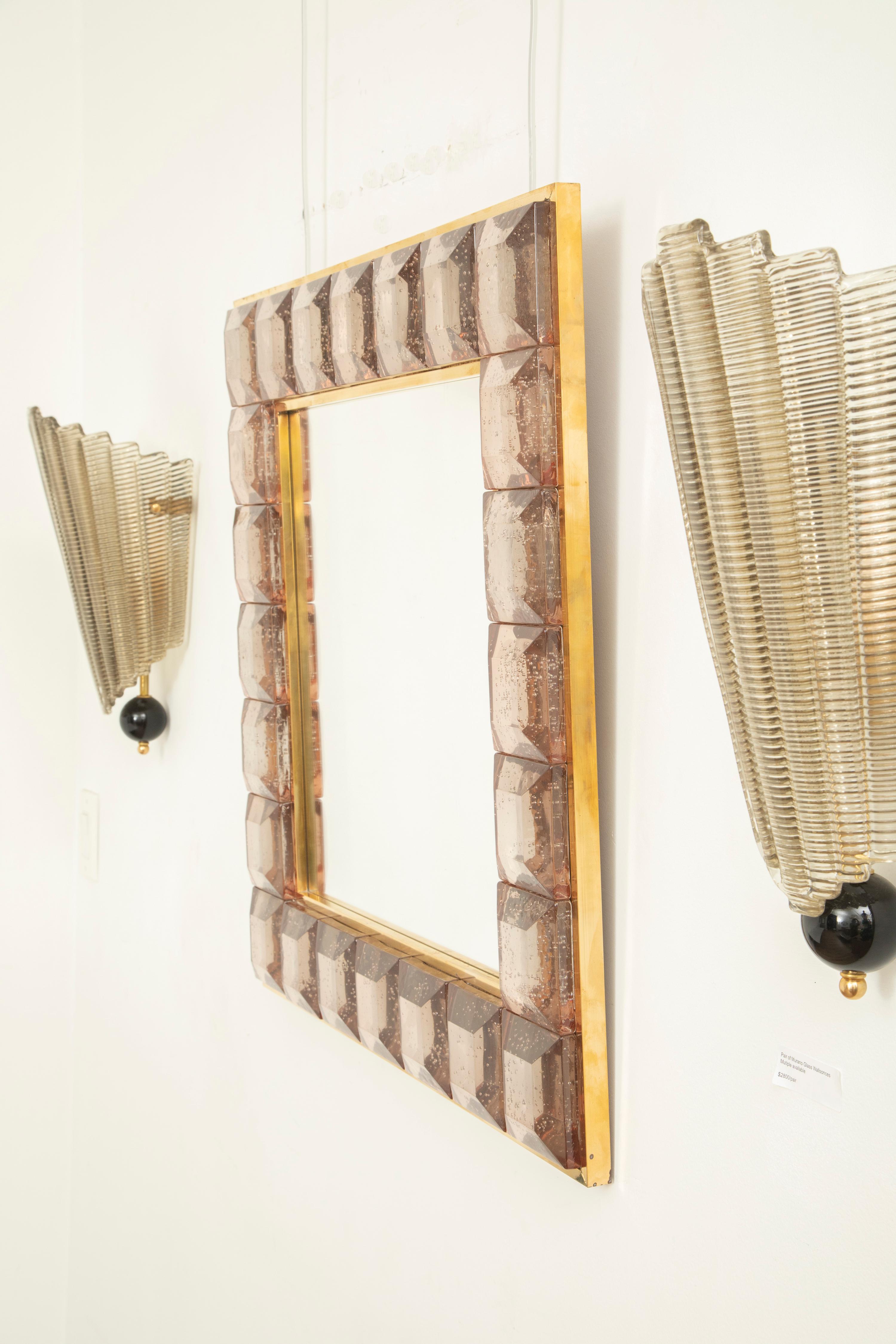 Italian Contemporary Pink Diamond Murano Glass Mirror,  available Now. For Sale