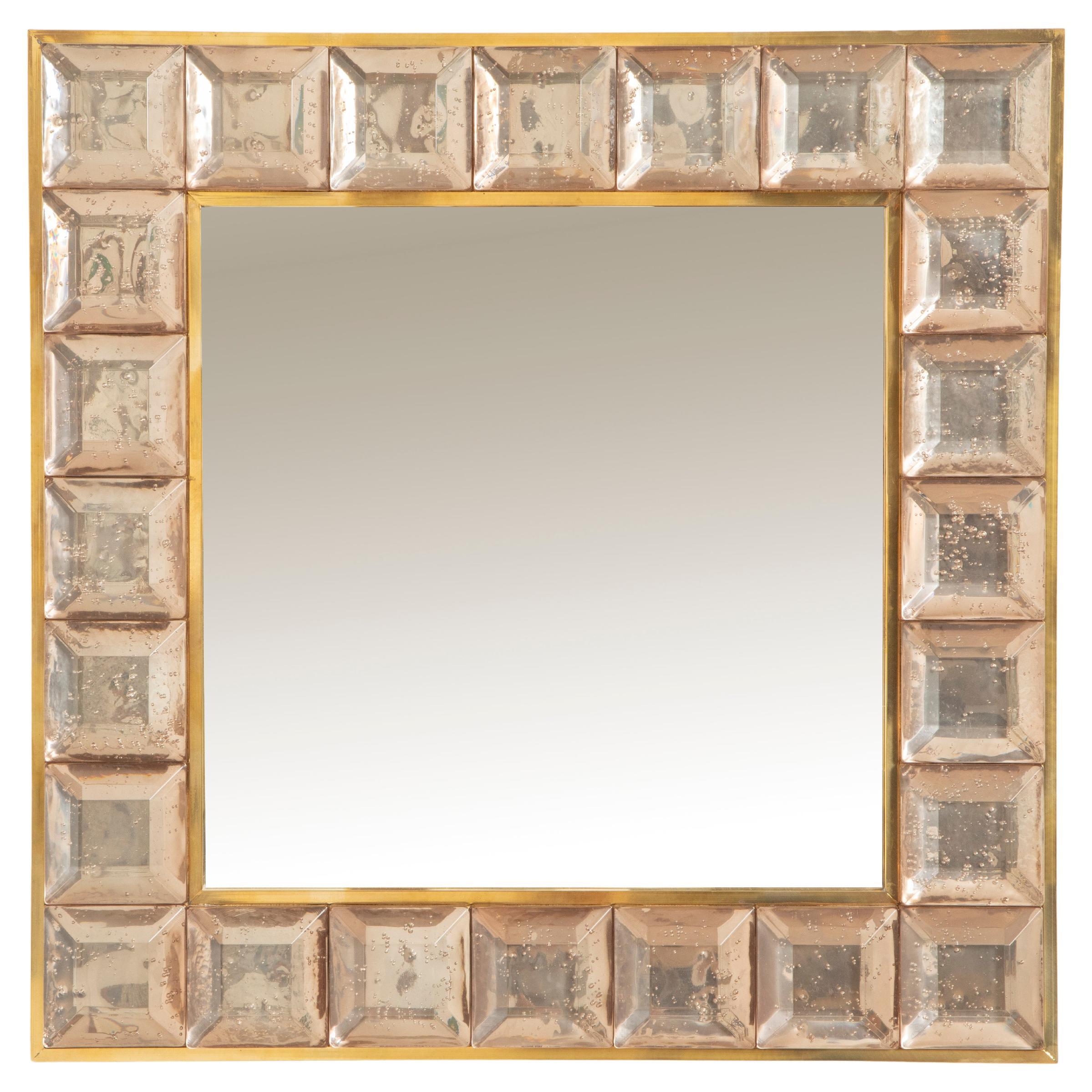 Contemporary Pink Diamond Murano Glass Mirror,  available Now.
