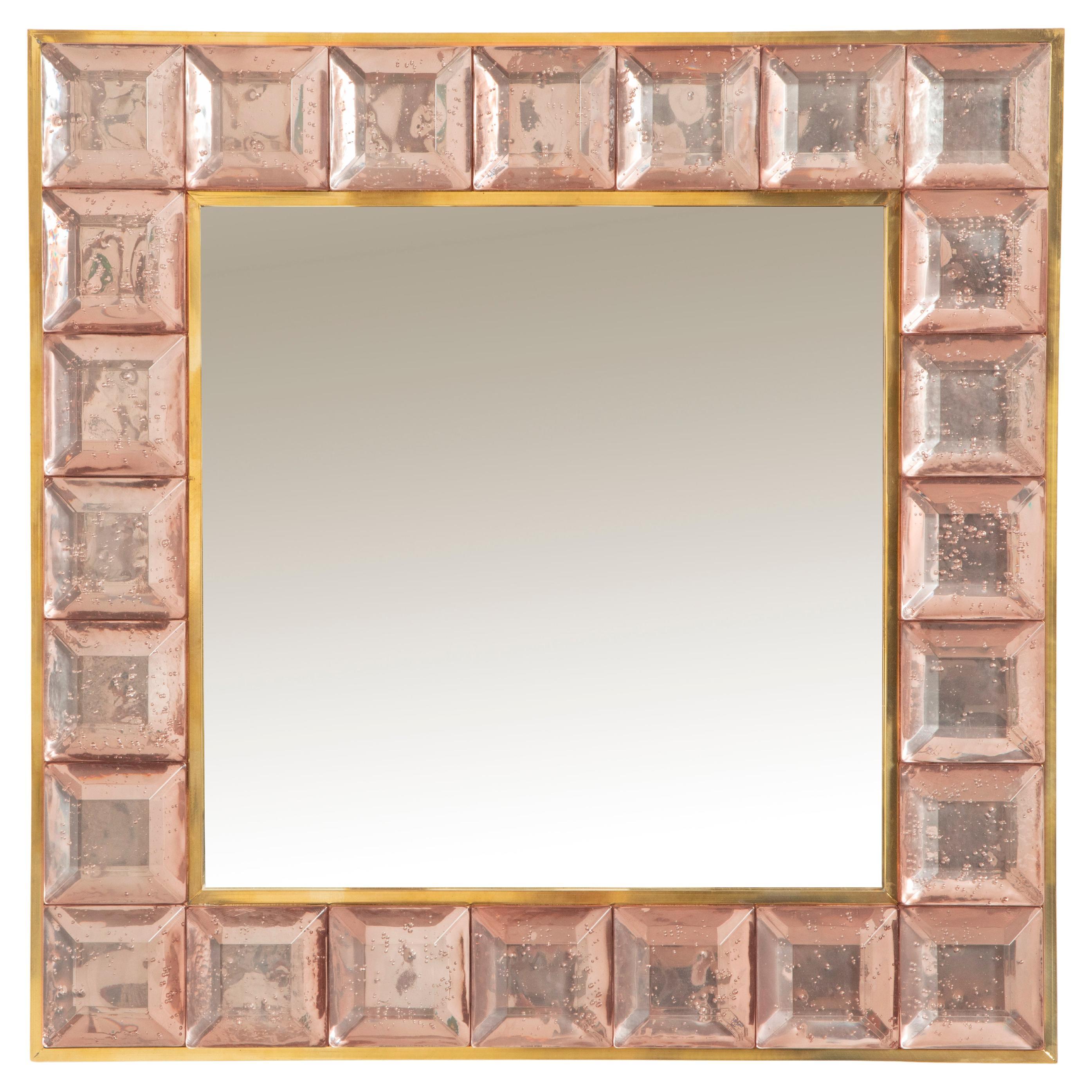 Contemporary Pink Diamond Murano Glass Mirror,  available Now.