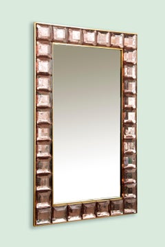 Contemporary Pink Diamond Murano Glass Mirror, in Stock