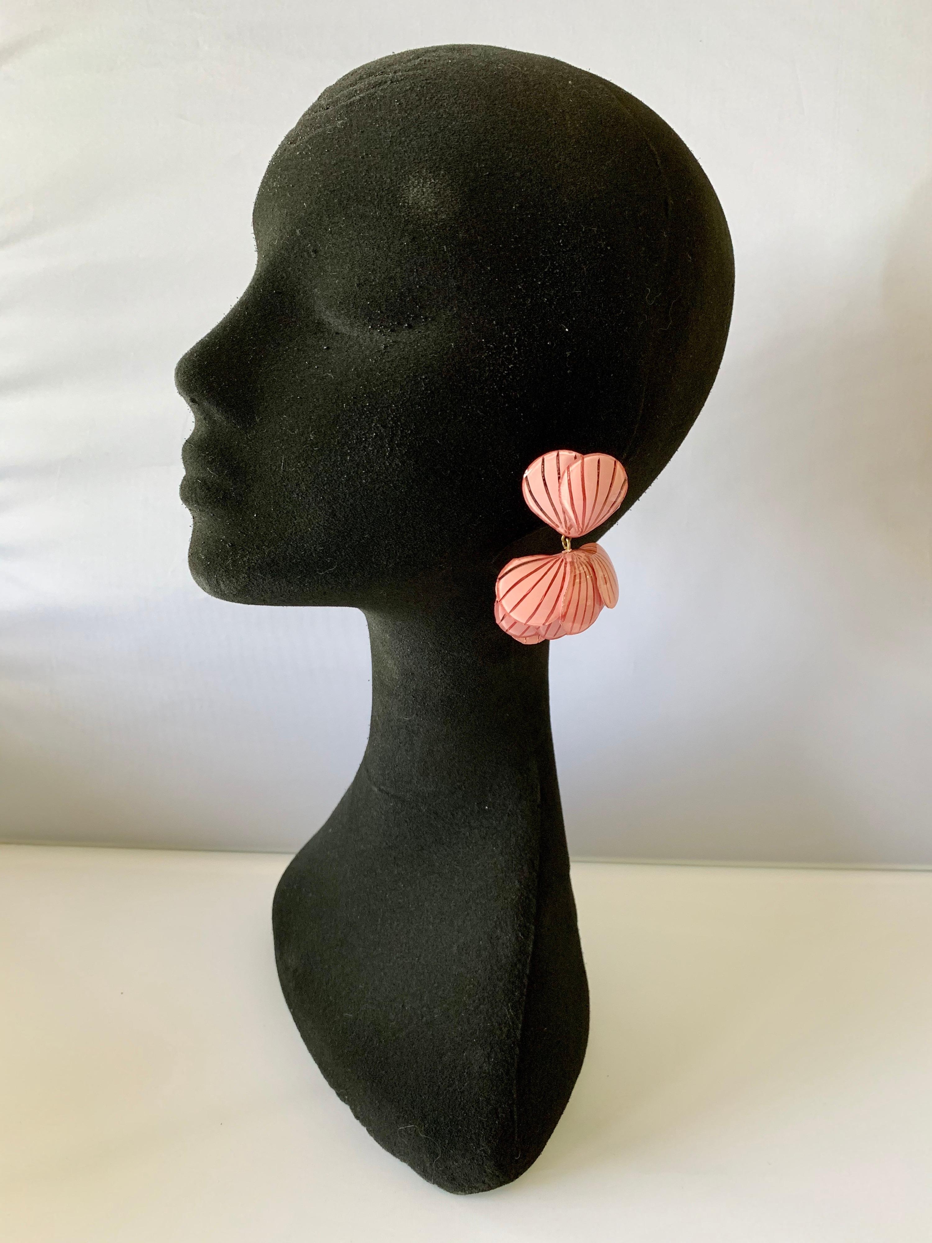 Contemporary Pink Flower Statement Earrings  In New Condition In Palm Springs, CA