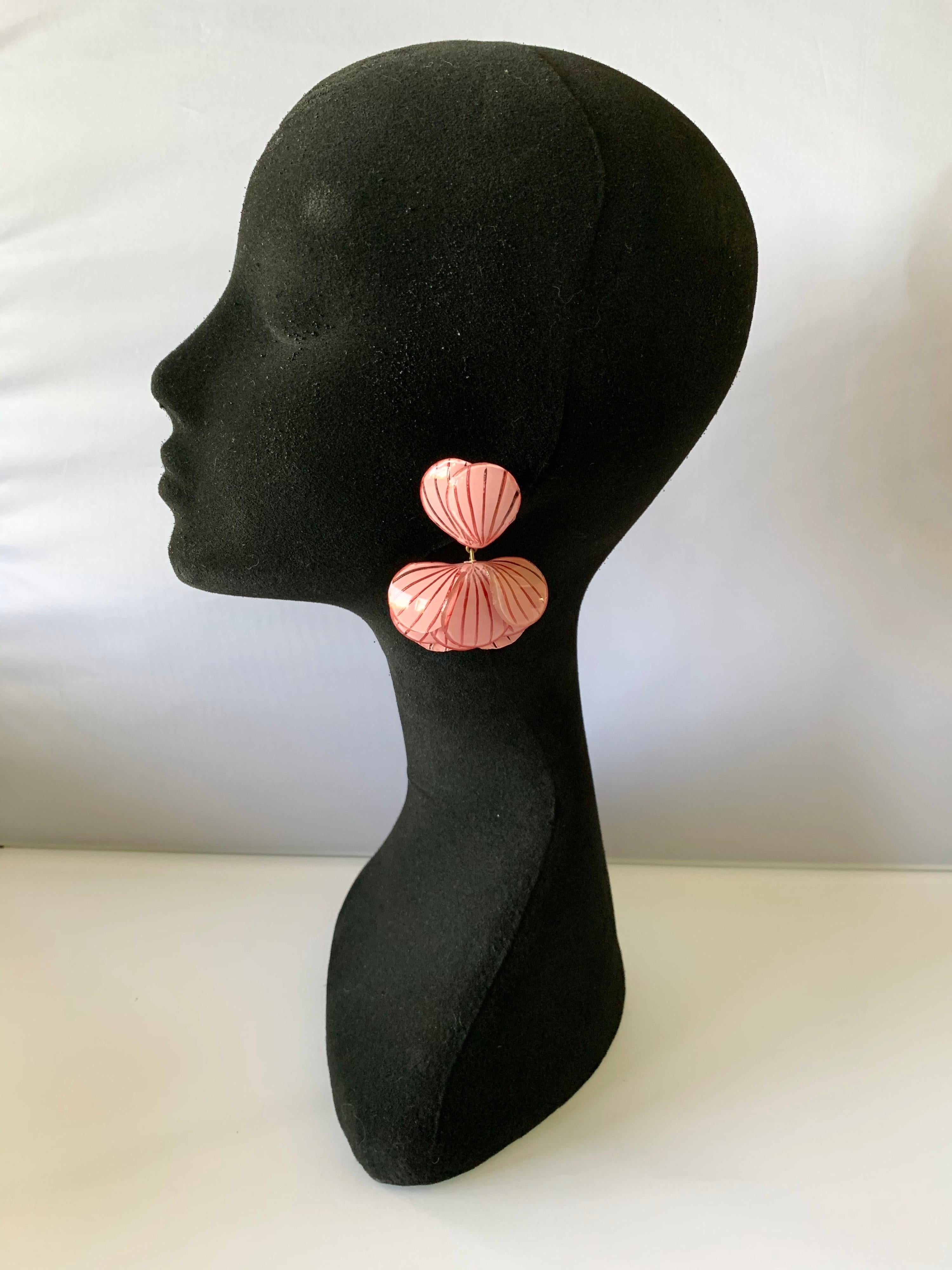 Women's Contemporary Pink Flower Statement Earrings 