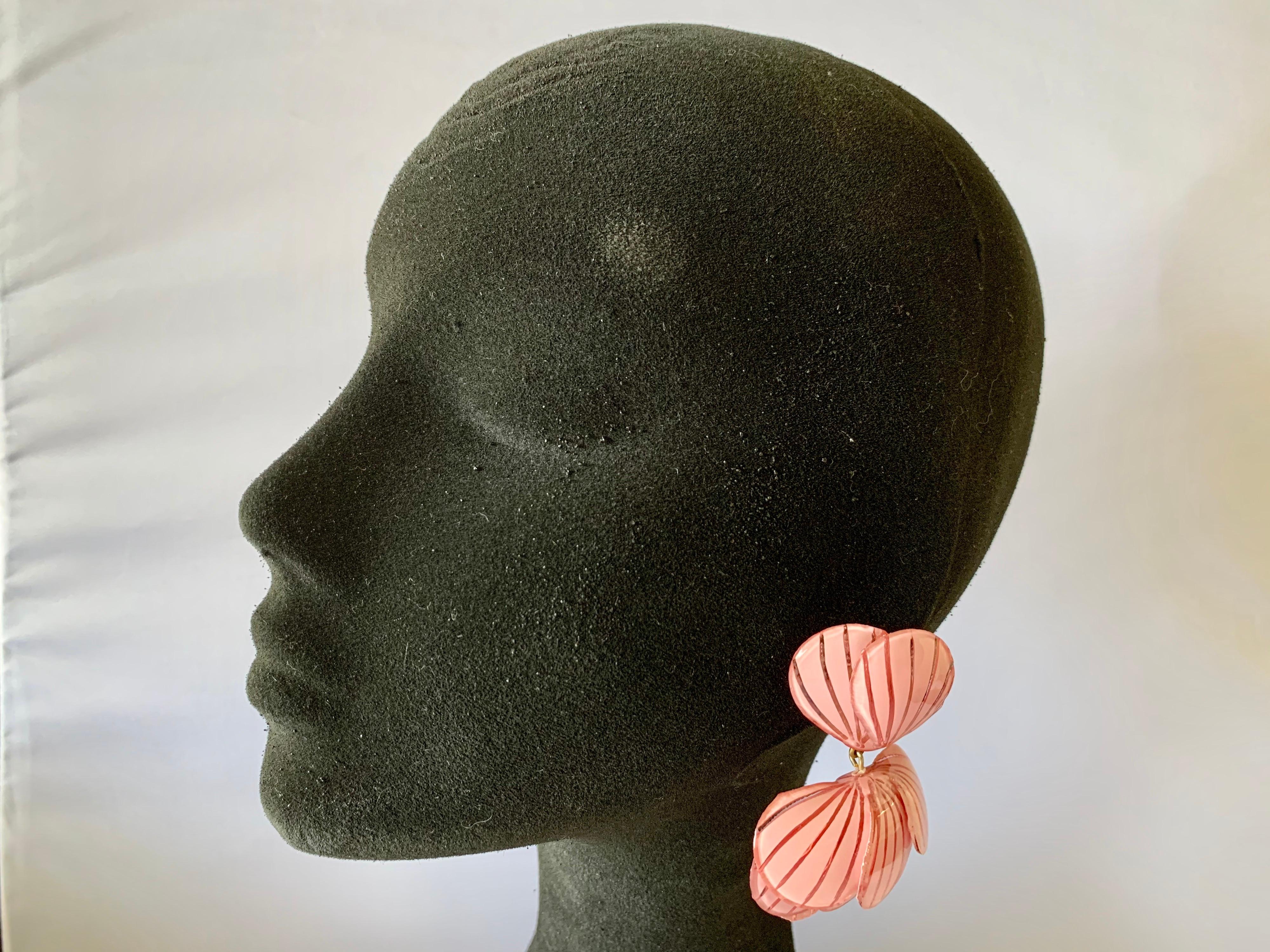 Contemporary Pink Flower Statement Earrings  1