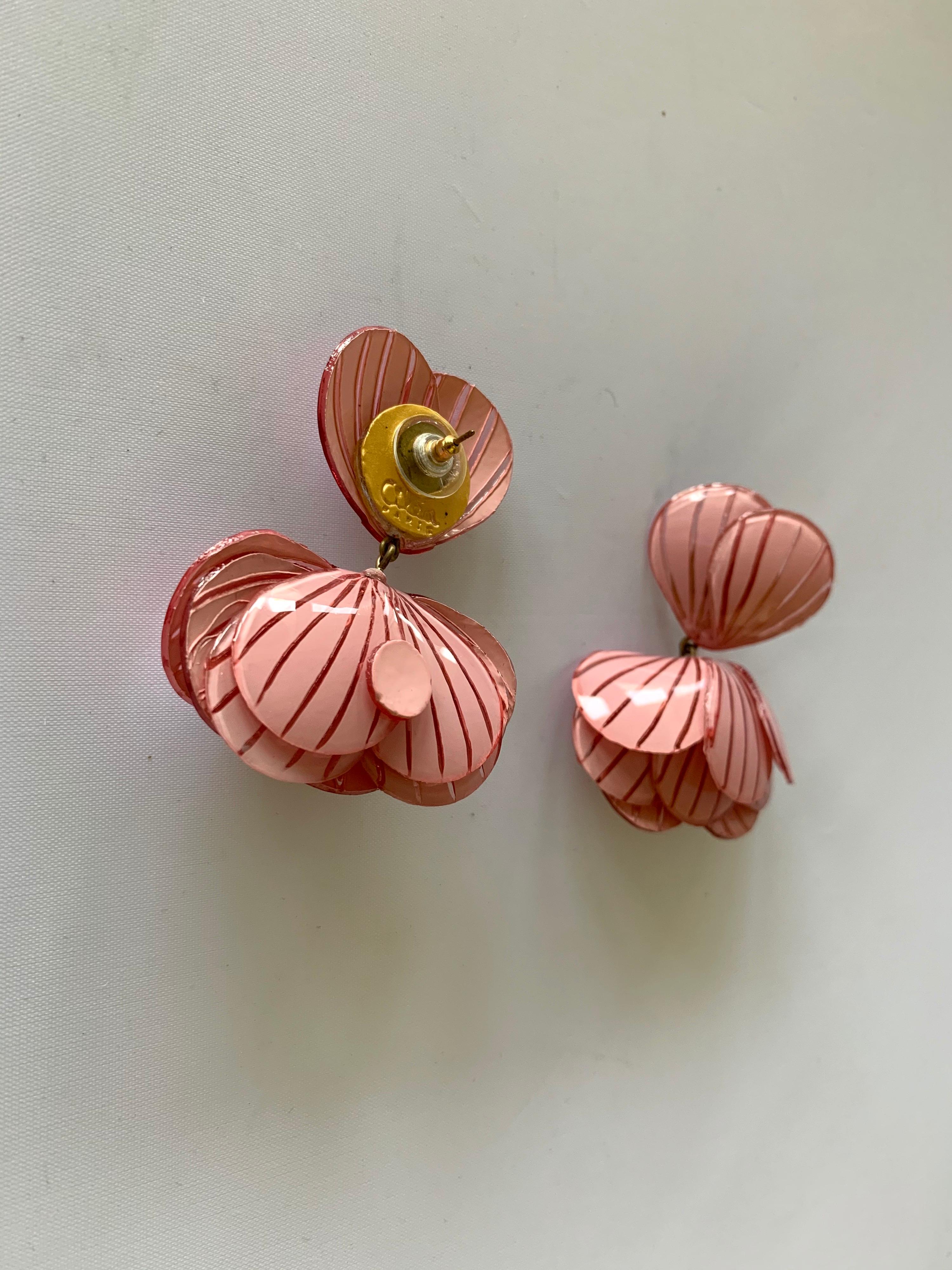 Contemporary Pink Flower Statement Earrings  3