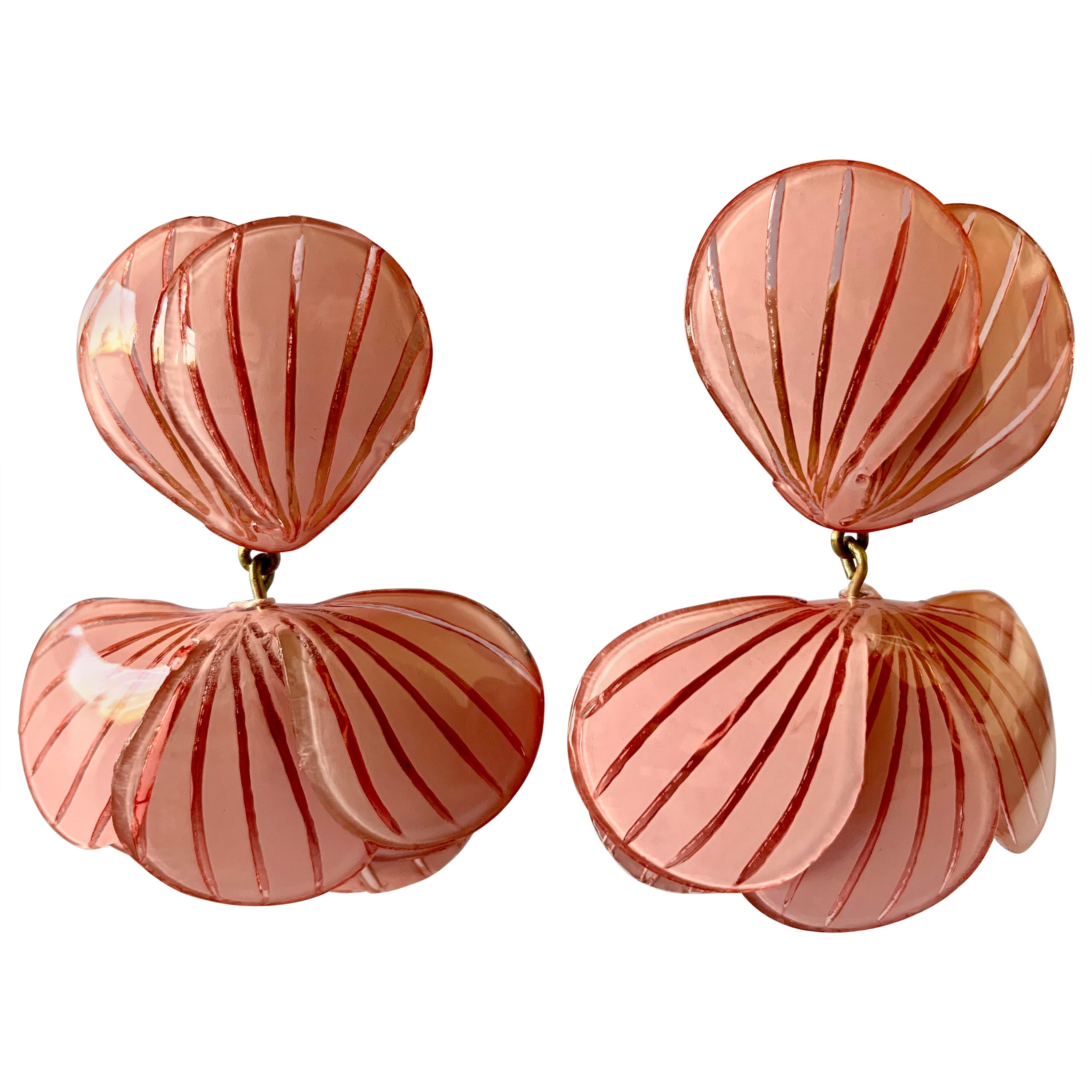 Contemporary Pink Flower Statement Earrings 