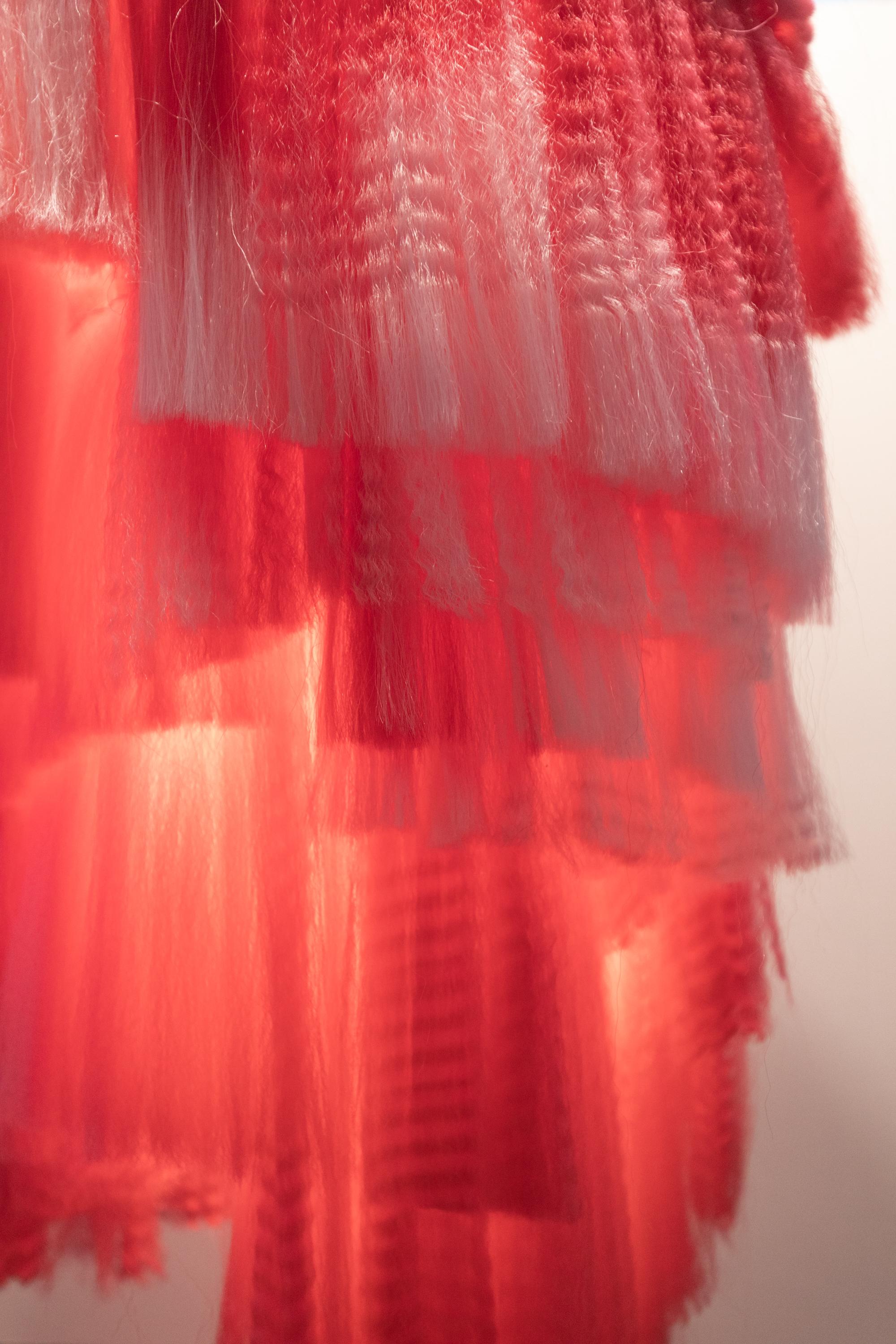 Post-Modern Contemporary Pink Fringe Chandelier, Handcrafted by Artist For Sale
