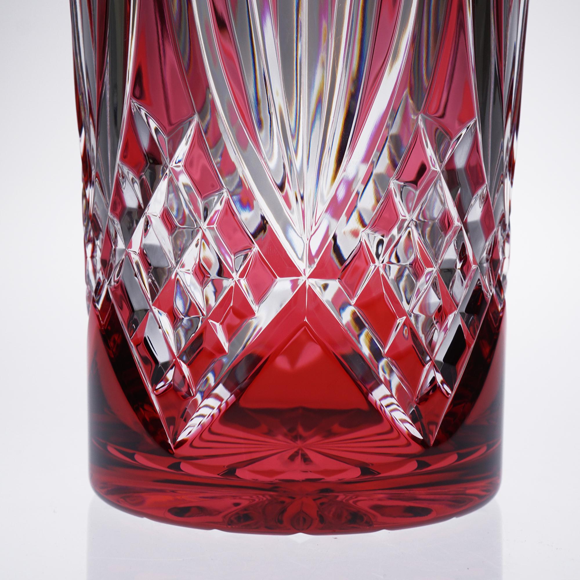 red crystal vases