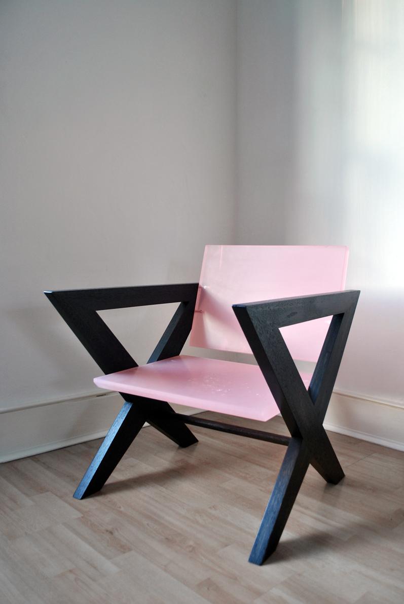 Mid-Century Modern Contemporary Pink Resin Chair, Inspired by Pierre Jeanneret For Sale