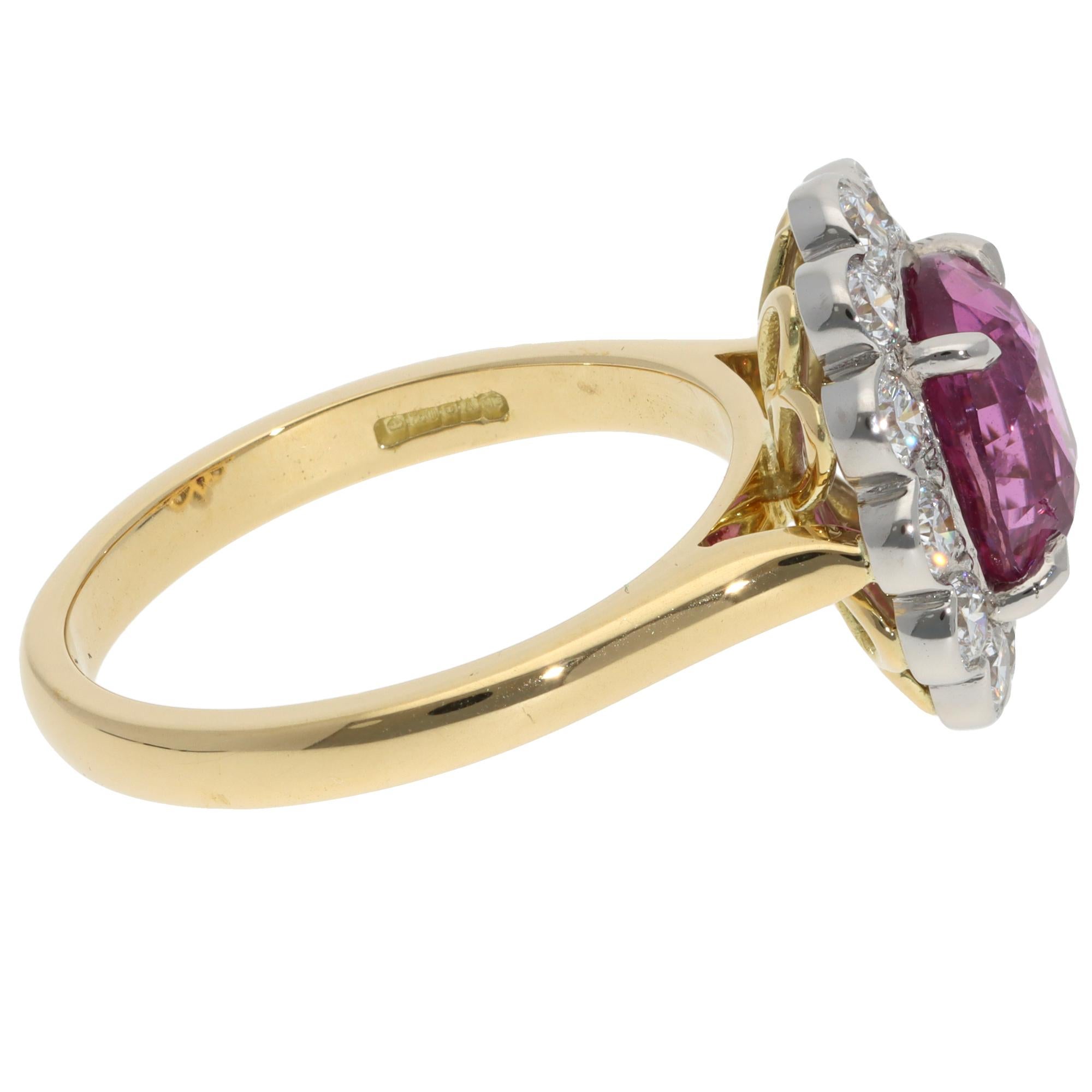 Modern Contemporary Pink Sapphire and Diamond Cluster Ring For Sale