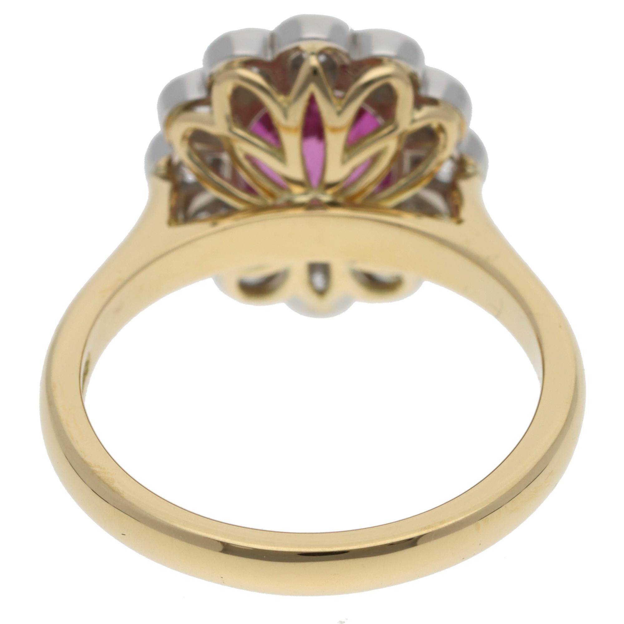 Oval Cut Contemporary Pink Sapphire and Diamond Cluster Ring For Sale