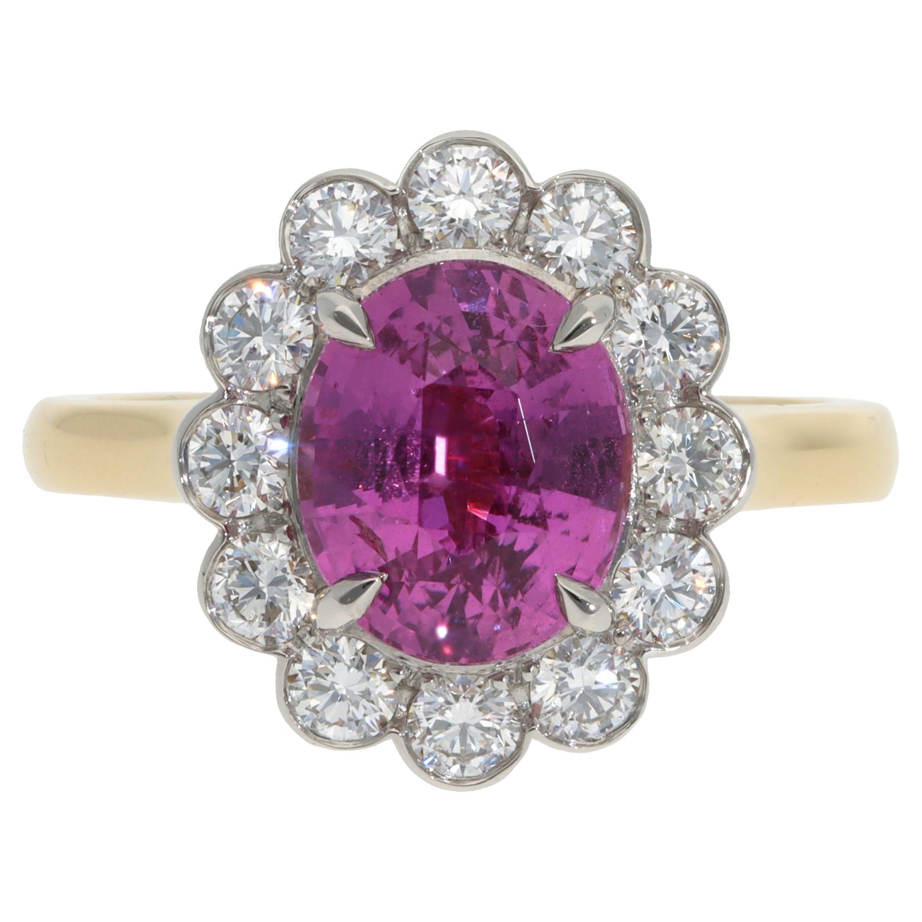 Contemporary Pink Sapphire and Diamond Cluster Ring For Sale