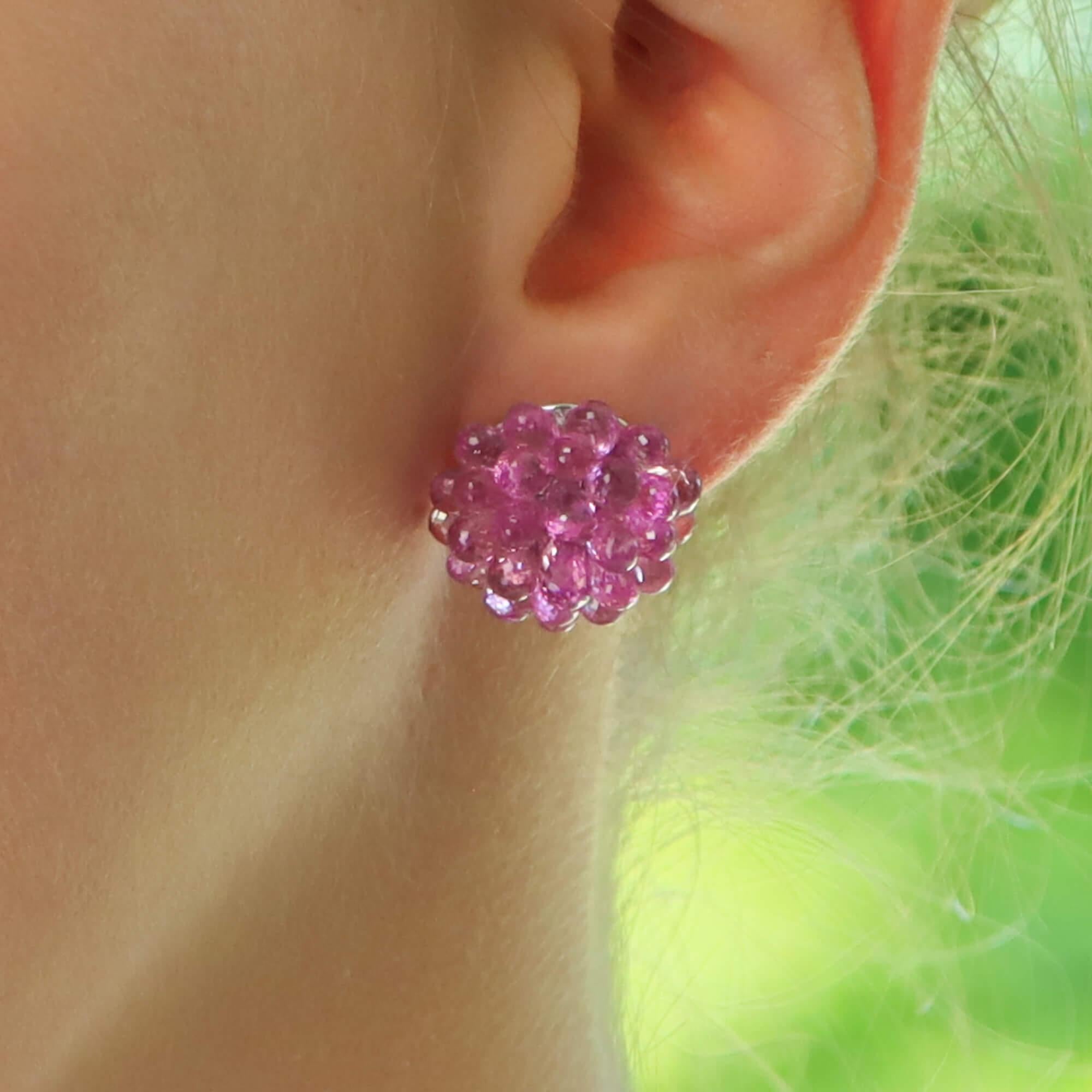 Modern Contemporary Pink Sapphire and Diamond Drop Earrings in 18k White Gold