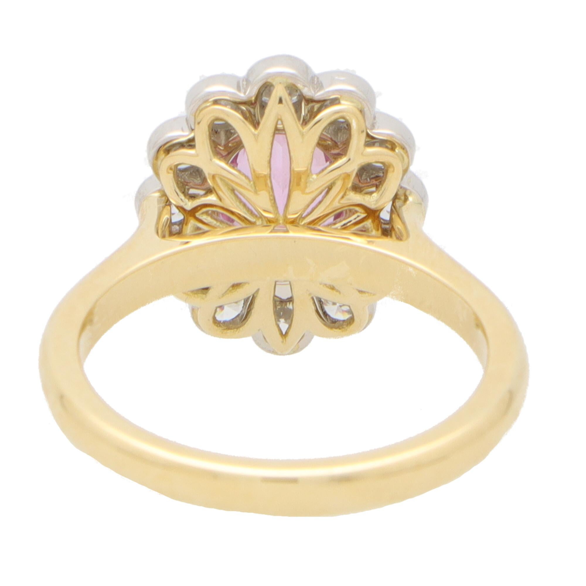 Contemporary Pink Sapphire and Diamond Floral Cluster Ring in 18k Gold 1