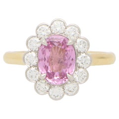 Contemporary Pink Sapphire and Diamond Floral Cluster Ring in 18k Gold