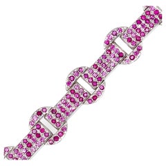 Contemporary Pink Sapphire Link Bracelet Set in White Gold