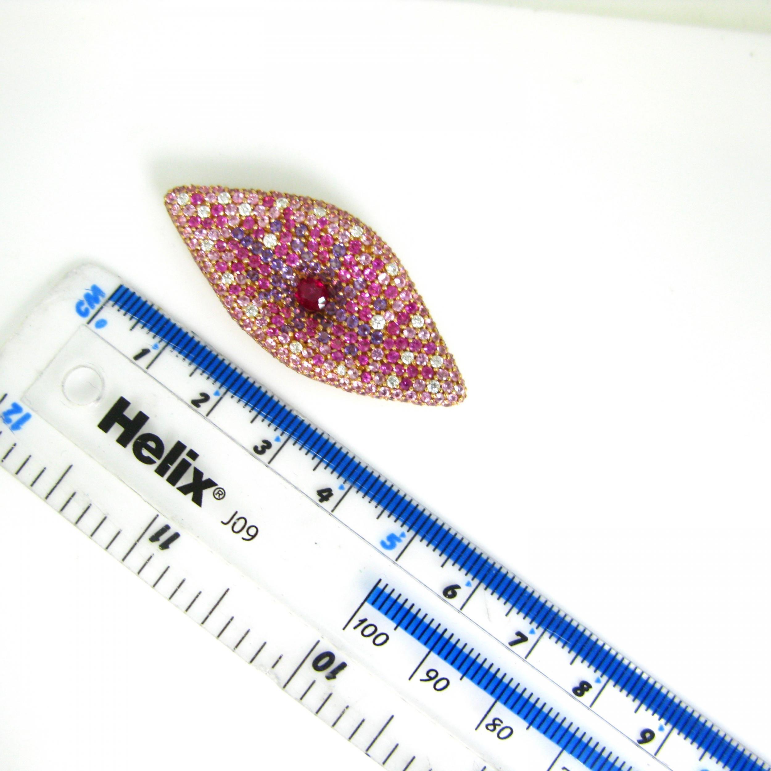 Contemporary Pink Sapphires Amethysts Ruby & Diamond Pave Pendant 18kt rose Gold In Excellent Condition For Sale In London, GB