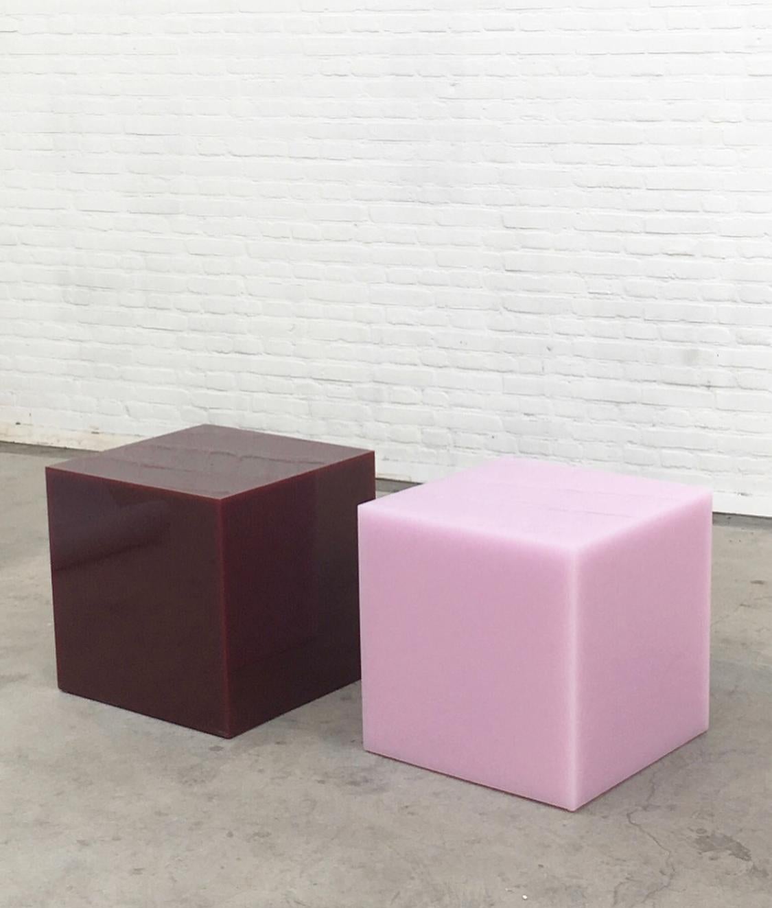 Polished Contemporary Pink Side Table or Bedside Table, Sabine Marcelis Candy Cube Large For Sale