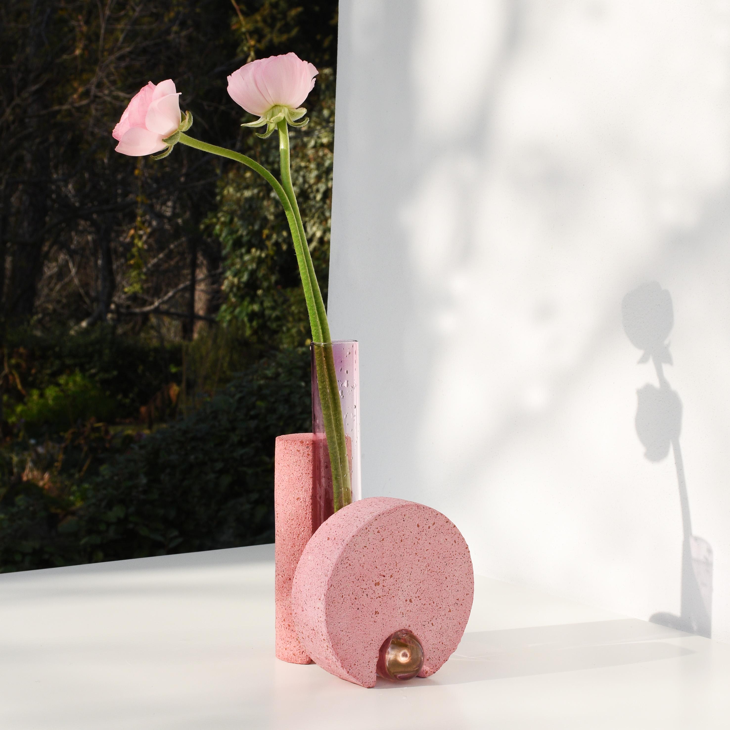 Hand-Crafted Responsibly Handcrafted Pink Stone & Glass Vase by COKI For Sale