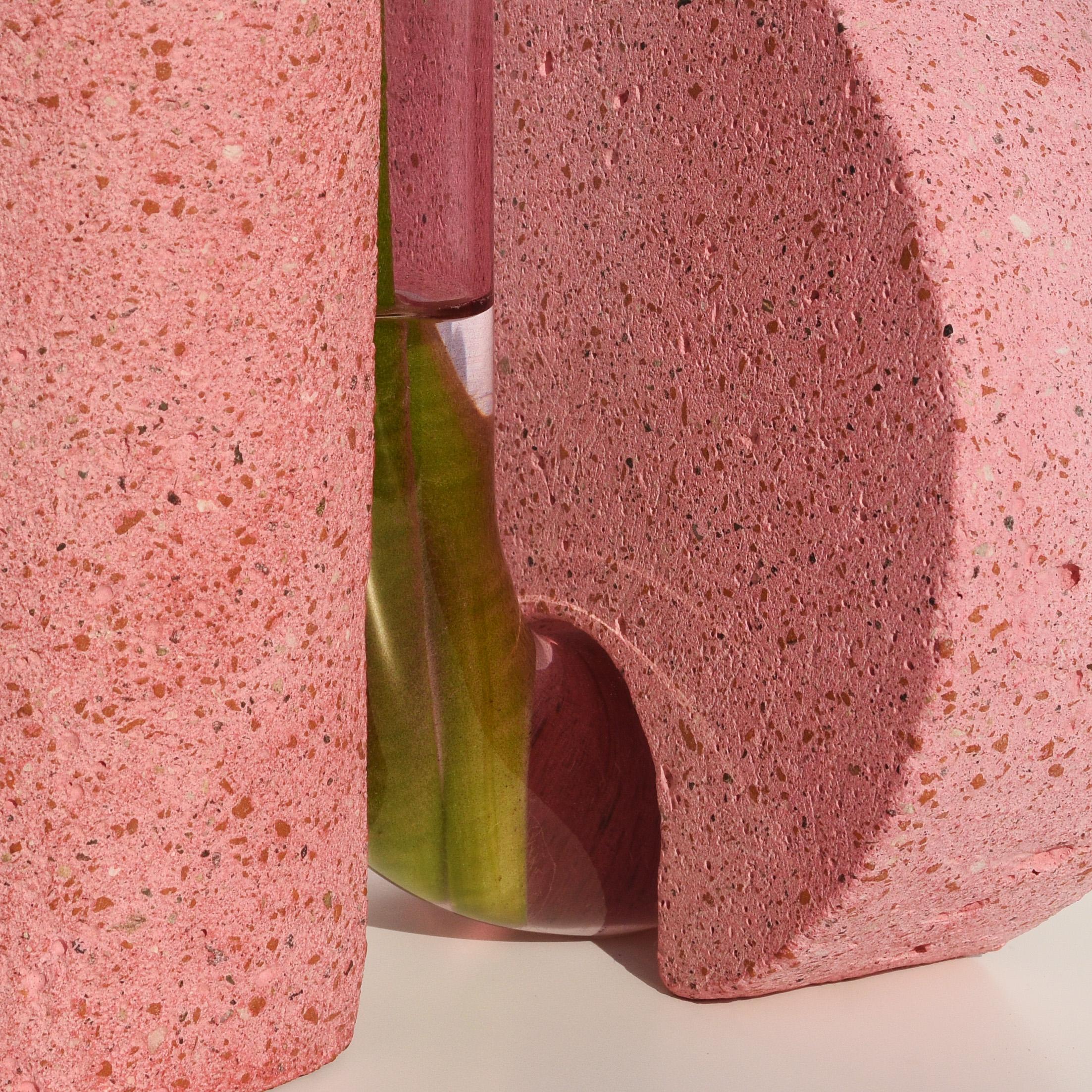 Responsibly Handcrafted Pink Stone & Glass Vase by COKI For Sale 1